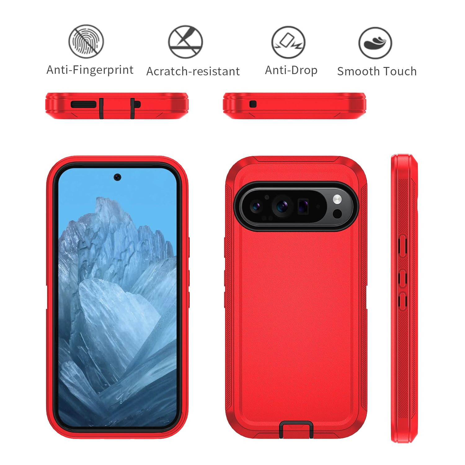 Custodia per Pixel 10 Pro XL, design 3 in 1 [nessuna protezione dello schermo] protezione robusta per Google 10 Pro XL rosso+nero