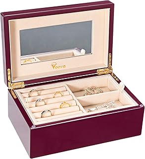Voova Scatole Portagioie Donna,Cofanetto Portagioielli Esposizione a 2 Strati, Porta Gioielli Staccabile in Lacca per Pianoforte con Specchio,per Orecchini Collane Bracciali Anelli, Viola