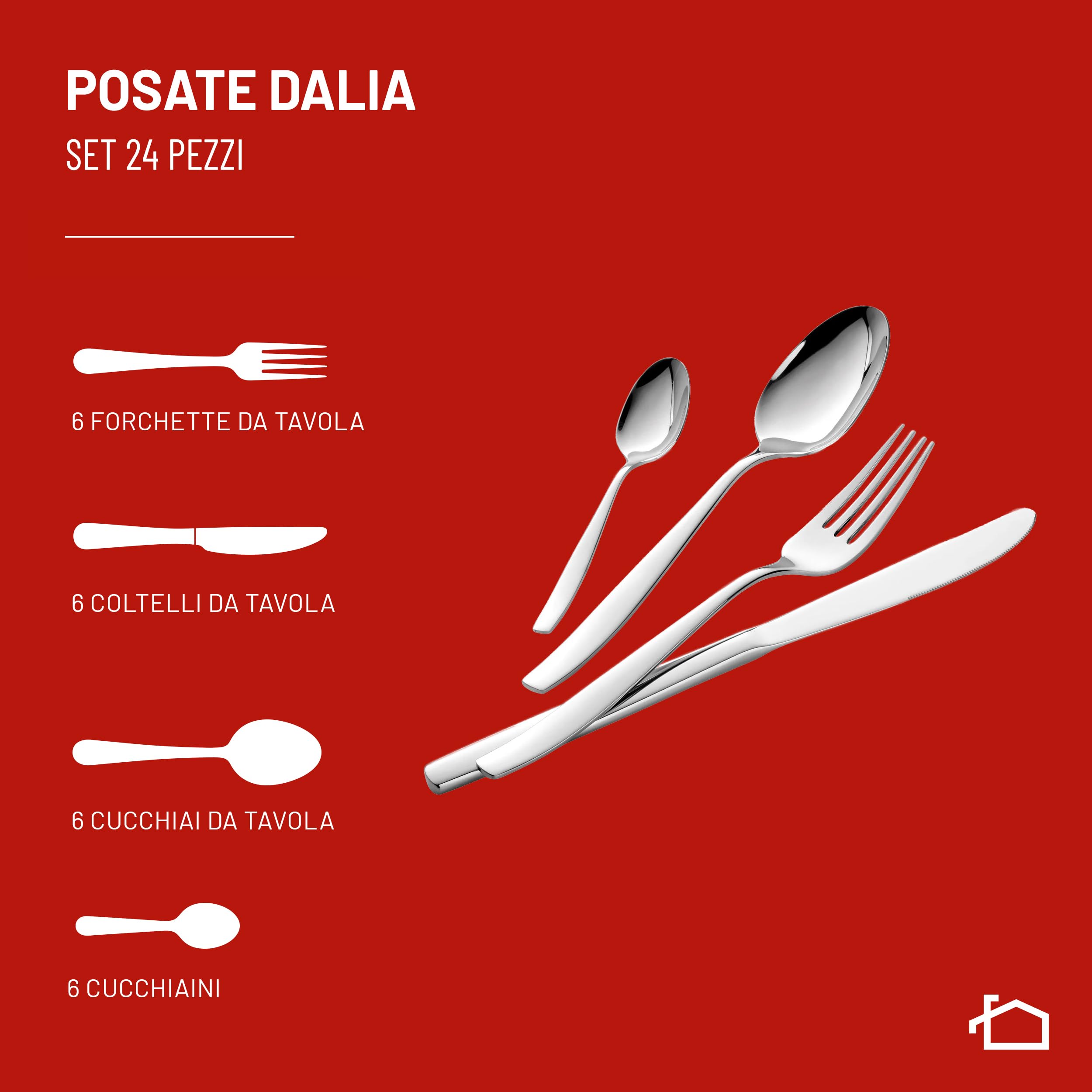 Lagostina Dalia set posate per 6 persone, Acciaio Inox 18/10, 24 pezzi, 6 Unità
