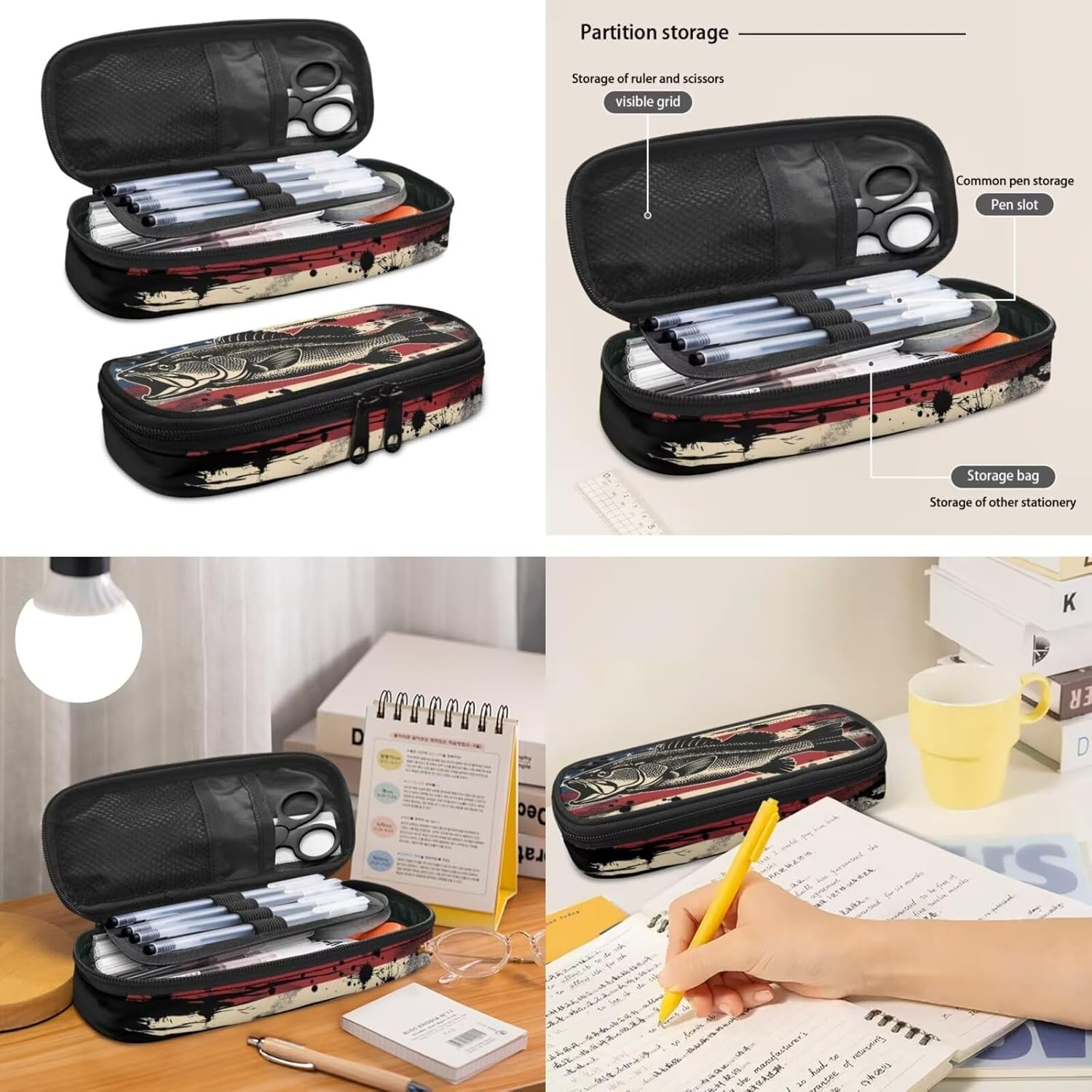 American Flag Fish Backpack for Boys Girls Primary Middle School Bookbag Set with Lunch Box Pencil Case Kindergarten Kids Schoolbags Rucksack Daypack 3 In 1 Set