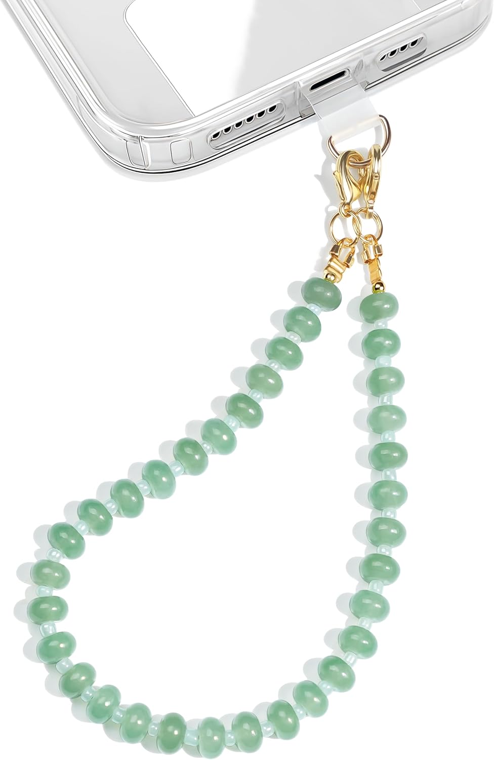 Lostars Green Aventurine Natural Stone Beaded Phone Wrist Strap for Women - Durable 304 Stainless Steel Core, Detachable Wristlet Chain