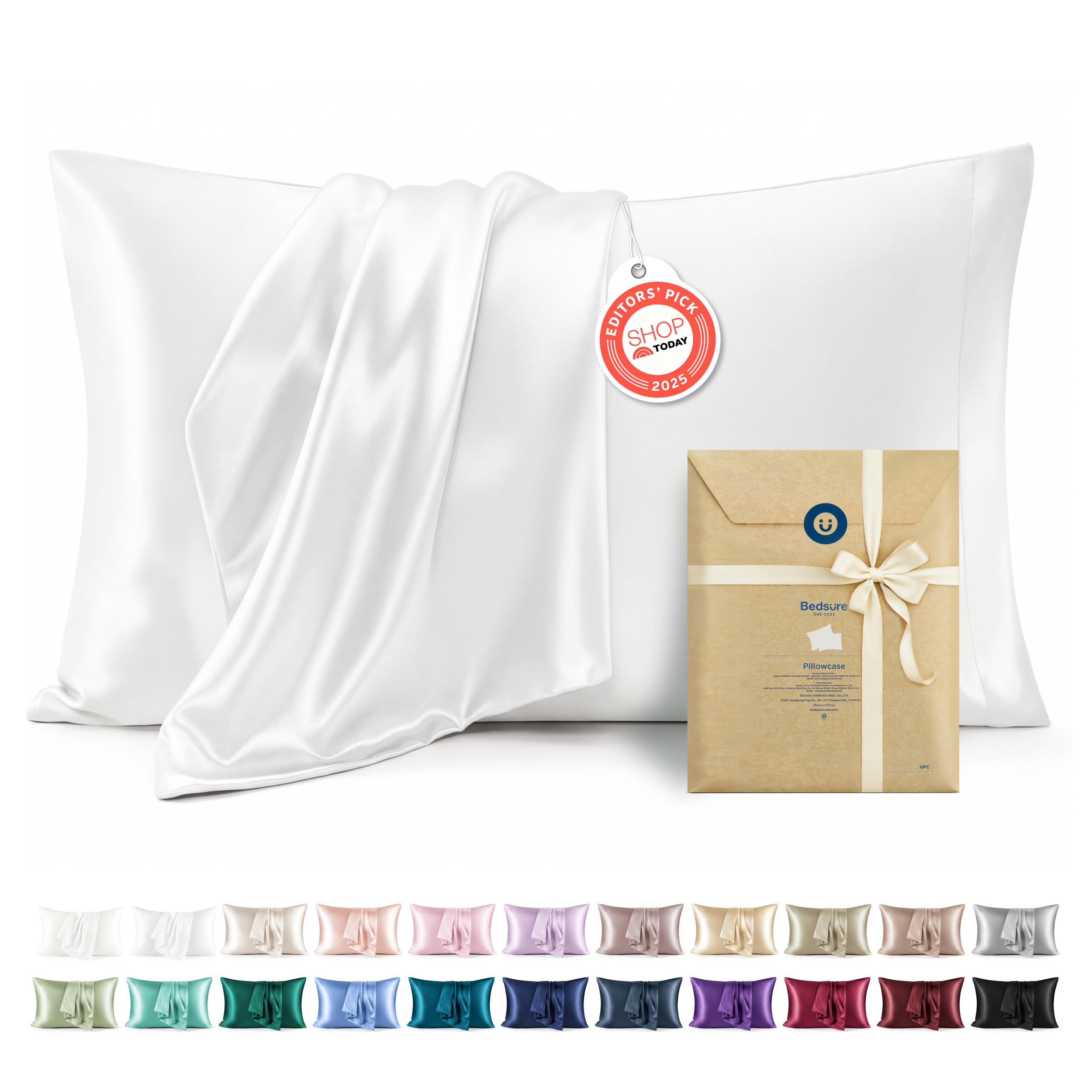 Photo 1 of Bedsure King Size Satin Pillowcase Set of 2 - Pure White Silky Pillow Cases for Hair and Skin with Envelope Closure, Similar to Silk Pillow Cases, Gifts for Women Men, 20x36 Inches, 2pcs