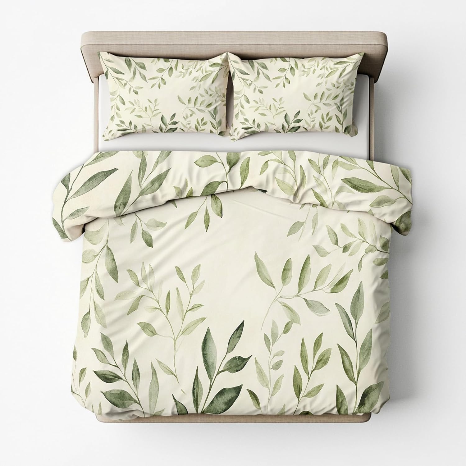 Housse de couette 220x240 imprimée feuilles en microfibre respirante avec 2 taies d'oreiller