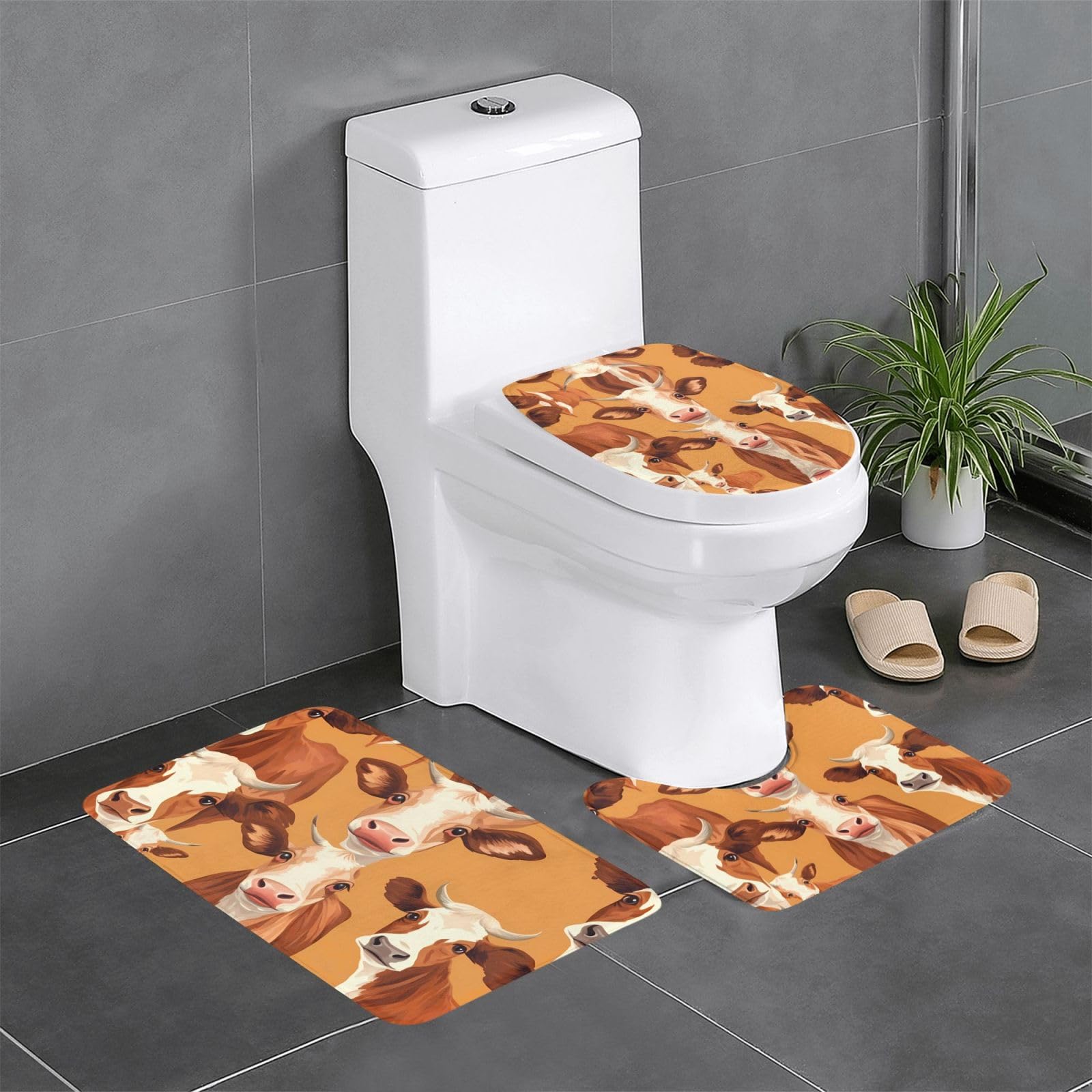 Tapis de salle de bain motif vache marron : l'accessoire douceur pour coiffeuse et wc