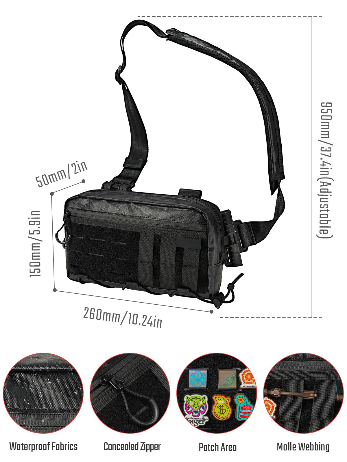 TACTICAL_GEEK Cache L3 Crossbody Shoulder Bag, Multipurpose Sling Bag Waist Bag with Adjustable Shoulder Strap - Image 3