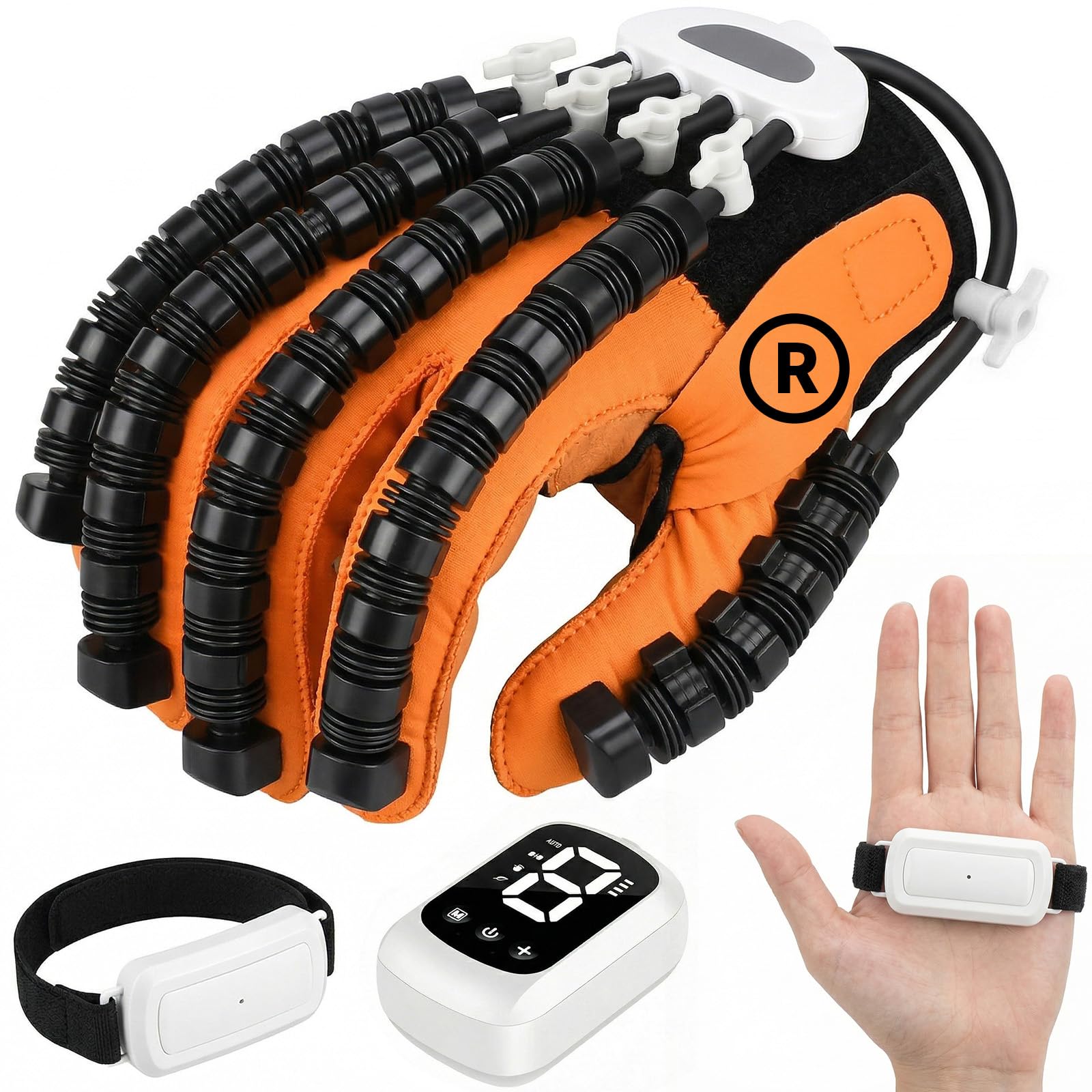 Rehabilitation Roboterhandschuh, Finger Hand Exerciser mit 9 einstellbaren Stufen & 4 Programmen, unabhängige Fingersteuerung, LCD Tragbare Rehabilitation Handschuh für Schlaganfall