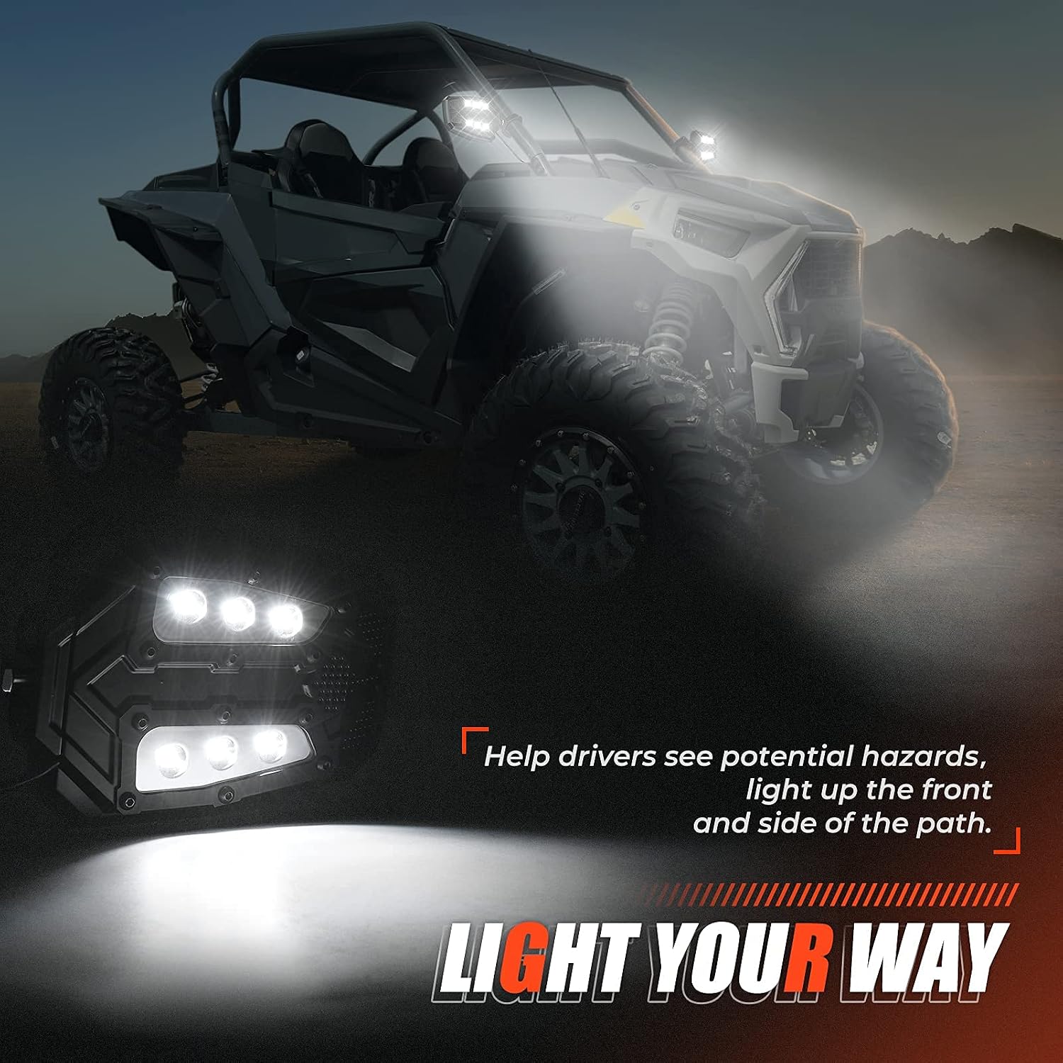 Kemimoto UTV Side Mirror Lights, Rear View Mirror for 1.75" / 2" Roll Cage Bar Break Away with Ball Joint LED Light Mirrors 2.0 Compatible with Polaris RZR Ranger Can Am X3 Kawasaki Teryx