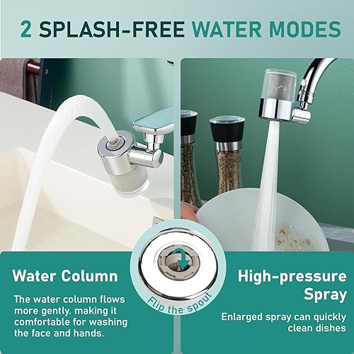 Miniatura 3 de ATQ Filtro de agua para grifo de fregadero con 3 filtros de repuesto que reduce el cloro, plomo, rotación de 720, 2 modos, filtro de grifo para