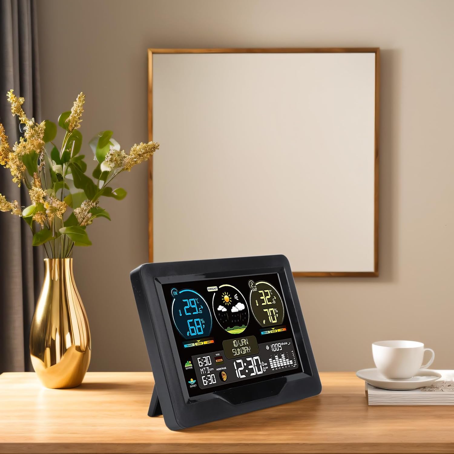 Digital Weather Thermometer with Clock, Temperature and Humidity Monitor, Electric, Calendar