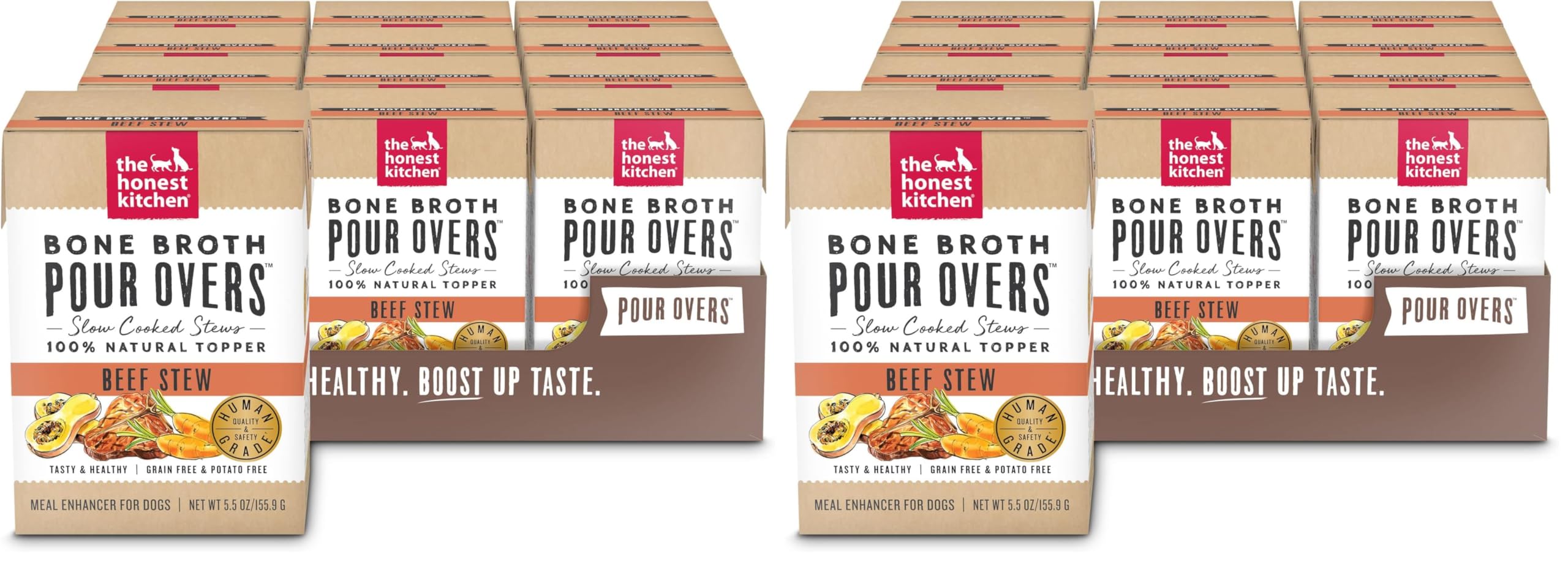 The Honest Kitchen Bone Broth Pour Overs Wet Toppers for Dogs,5.5 oz - Beef Stew,(Pack of 24)