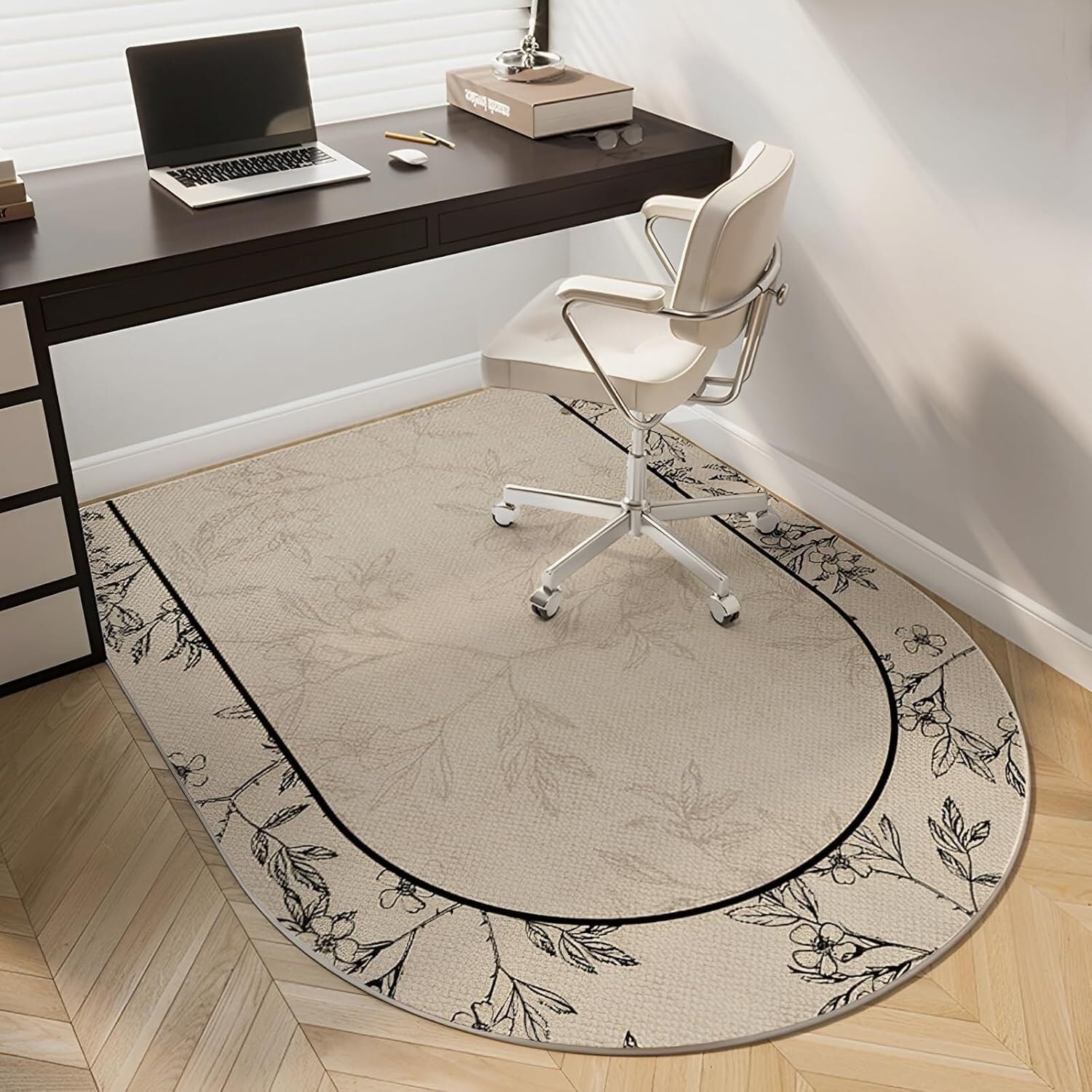 Tapis de protection chaise bureau 100x120cm beige sol moquette et bois franc