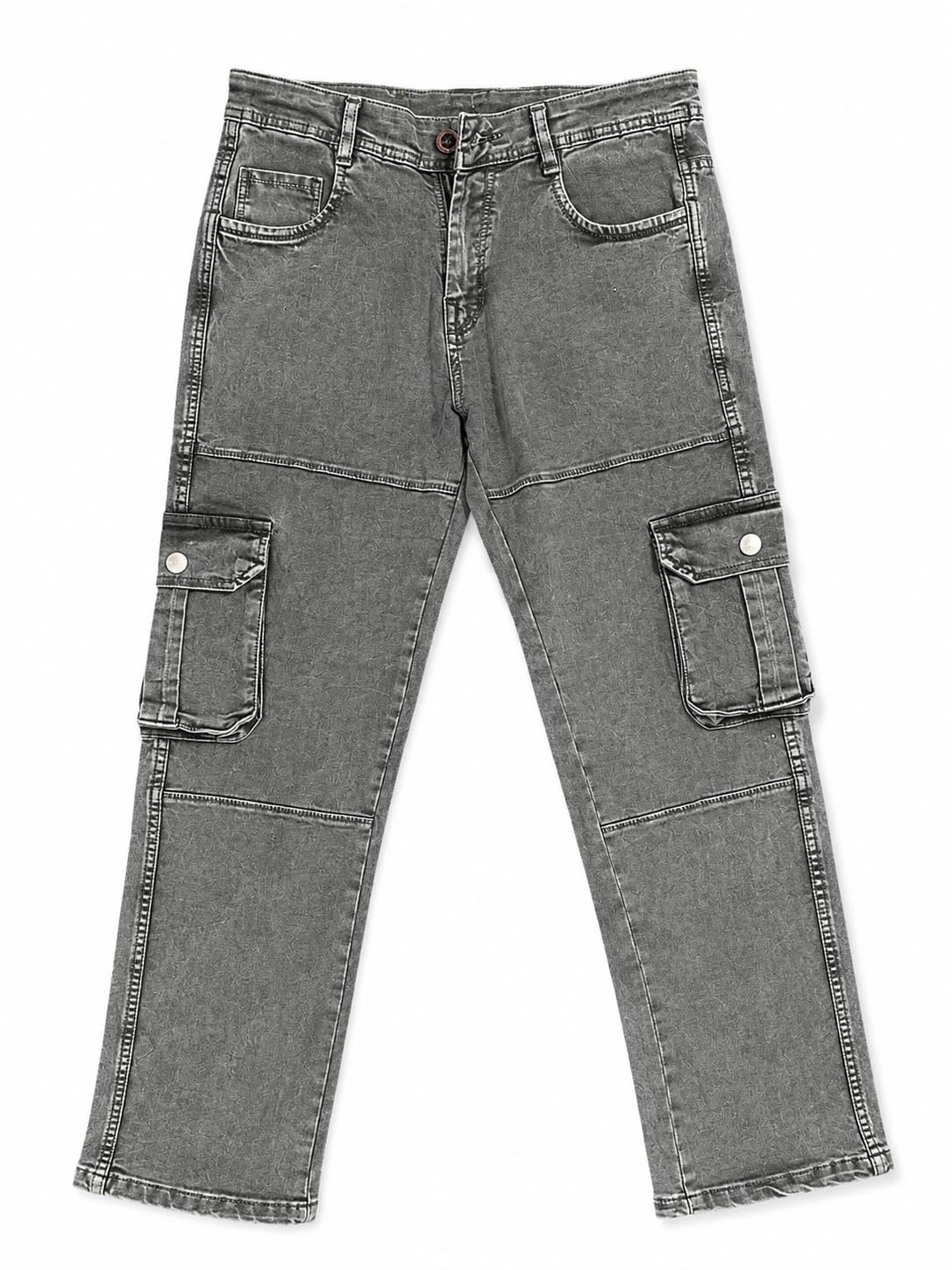 Men's Relaxed Fit Cargo Denim Jeans | Grey Acid Wash | Mid Rise | Multi Pocket | Casual Wear-picture-25