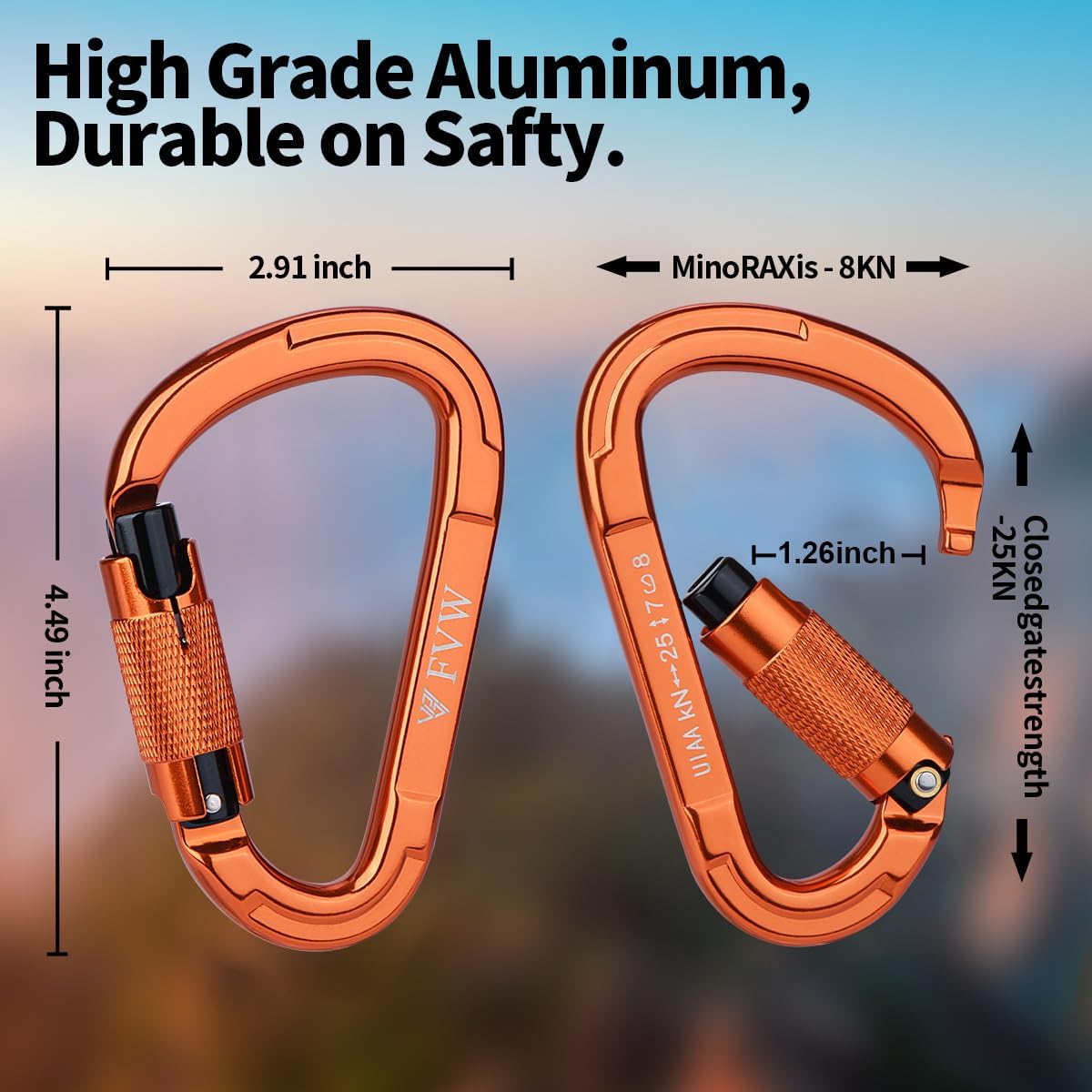 25KN Karabiner Klettern Kletterausrüstung,Locking Kletterkarabiner Clips für Hängematten, Schaukel, Locking Hundeleine und Geschirr, Camping, Wandern & Utility