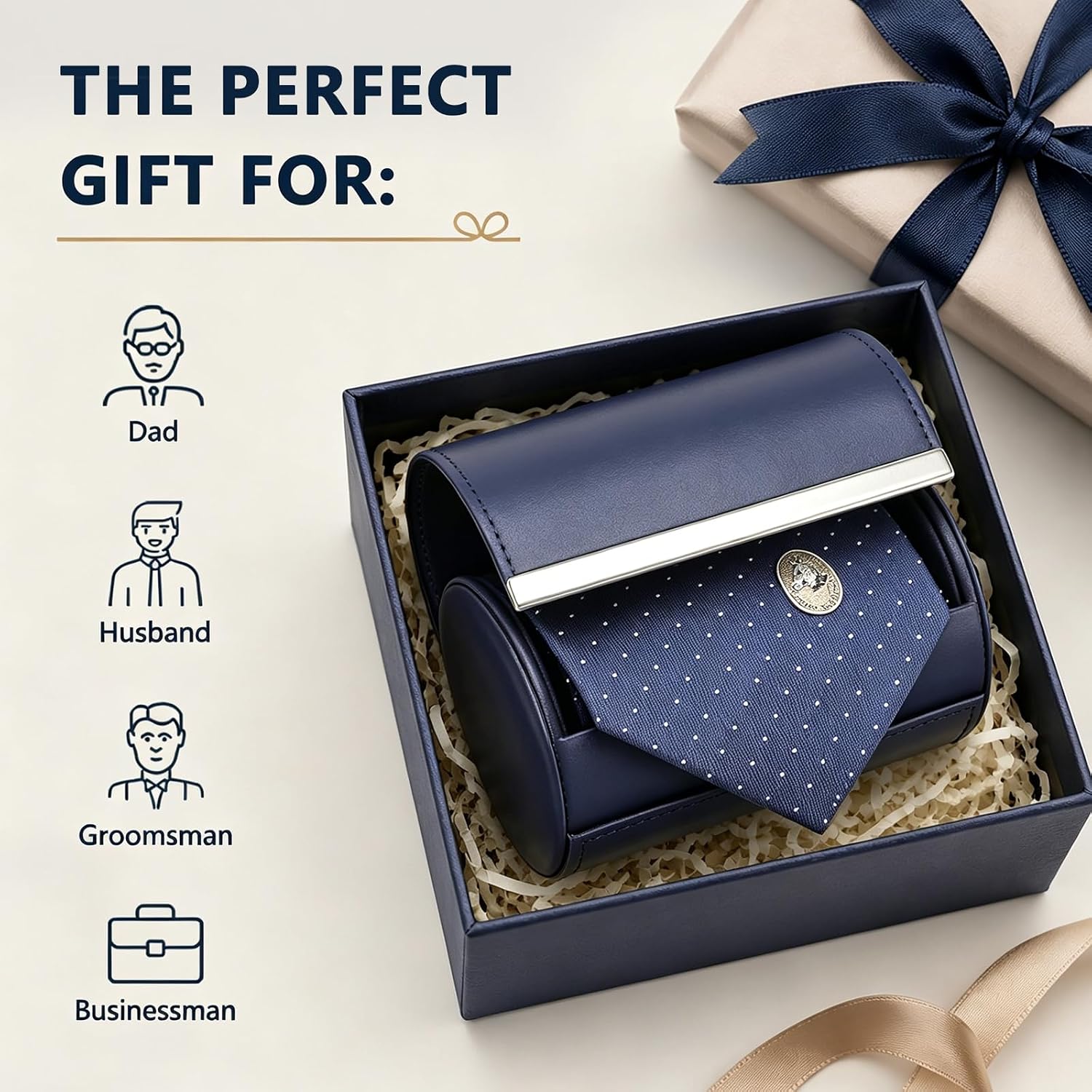 YY YEARCHY Men's Necktie Travel Case, Tie Anti-Wrinkle Organizer Box - Formal Cylinder Shape (Blue)