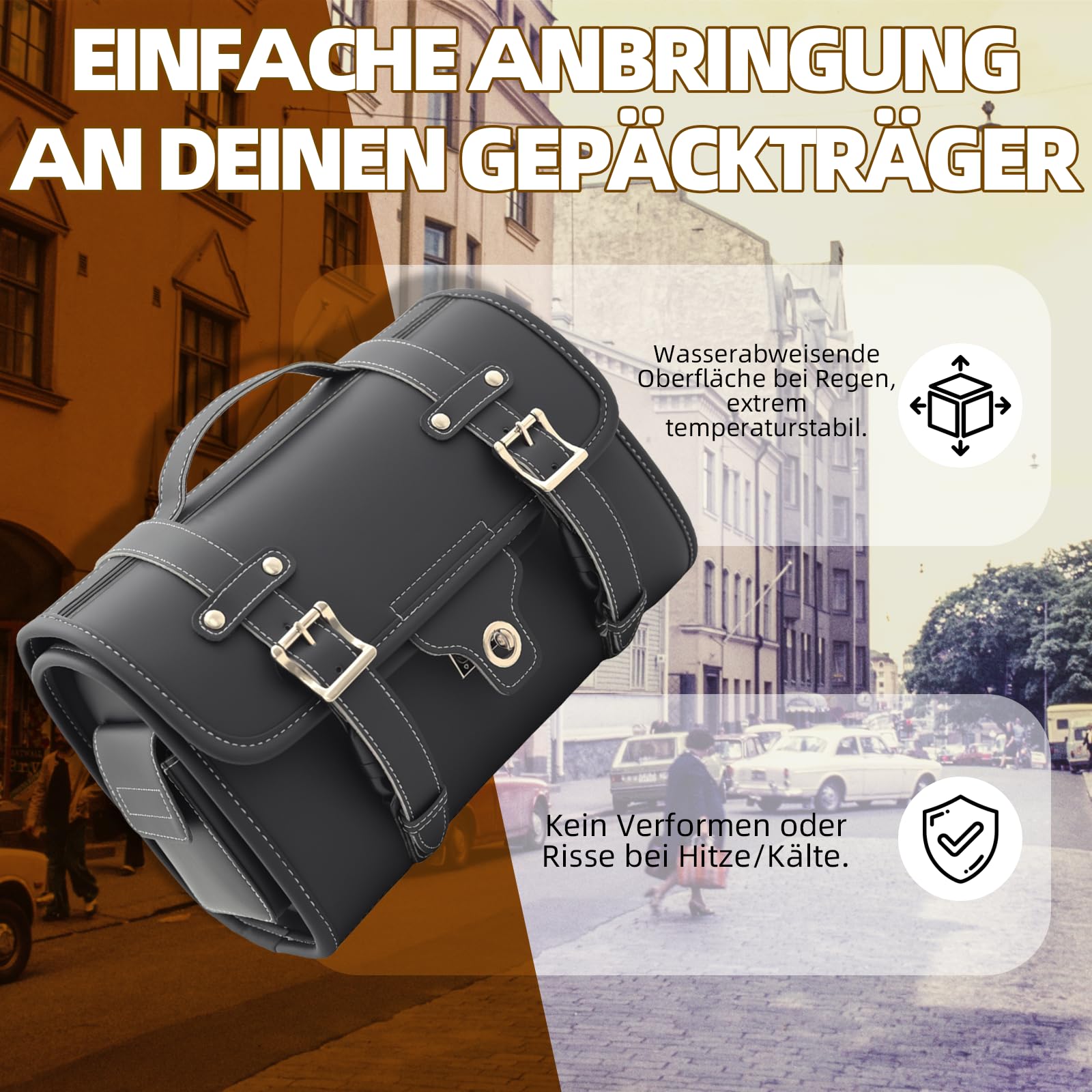 kleine Leder-Hecktasche mit Schnellverschluss, Gepäckträgertasche, schwarz, passend für Simson S50, S51, S70