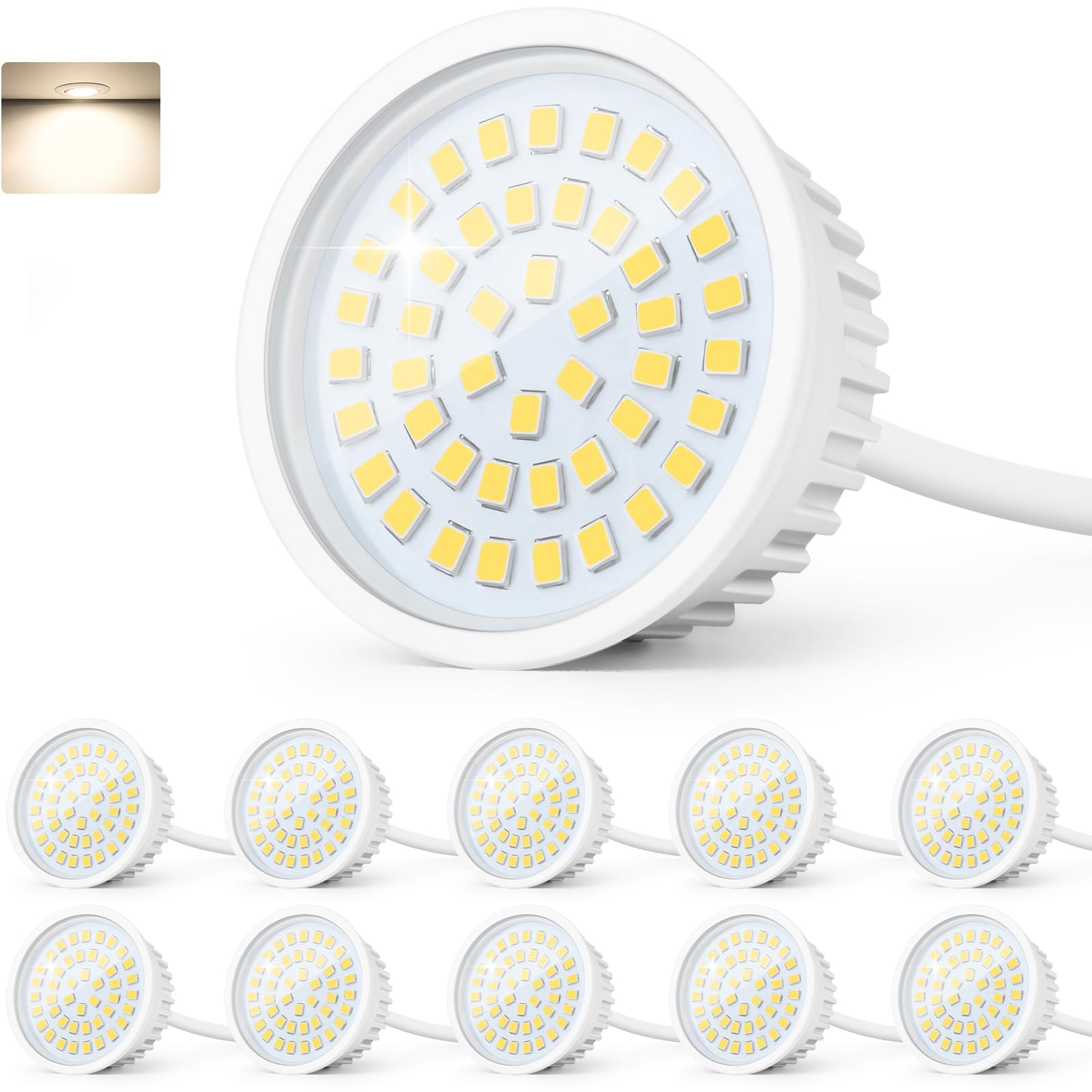 GeyouLux LED Module 230V Ultra Flat ø50x23mm for Recessed Spotlights Surface-Mounted Spotlights - 6W 600LM IP44 120° Beam Angle 4000K Neutral White - Replacement MR16/GU10 Light Bulbs - 10er Set