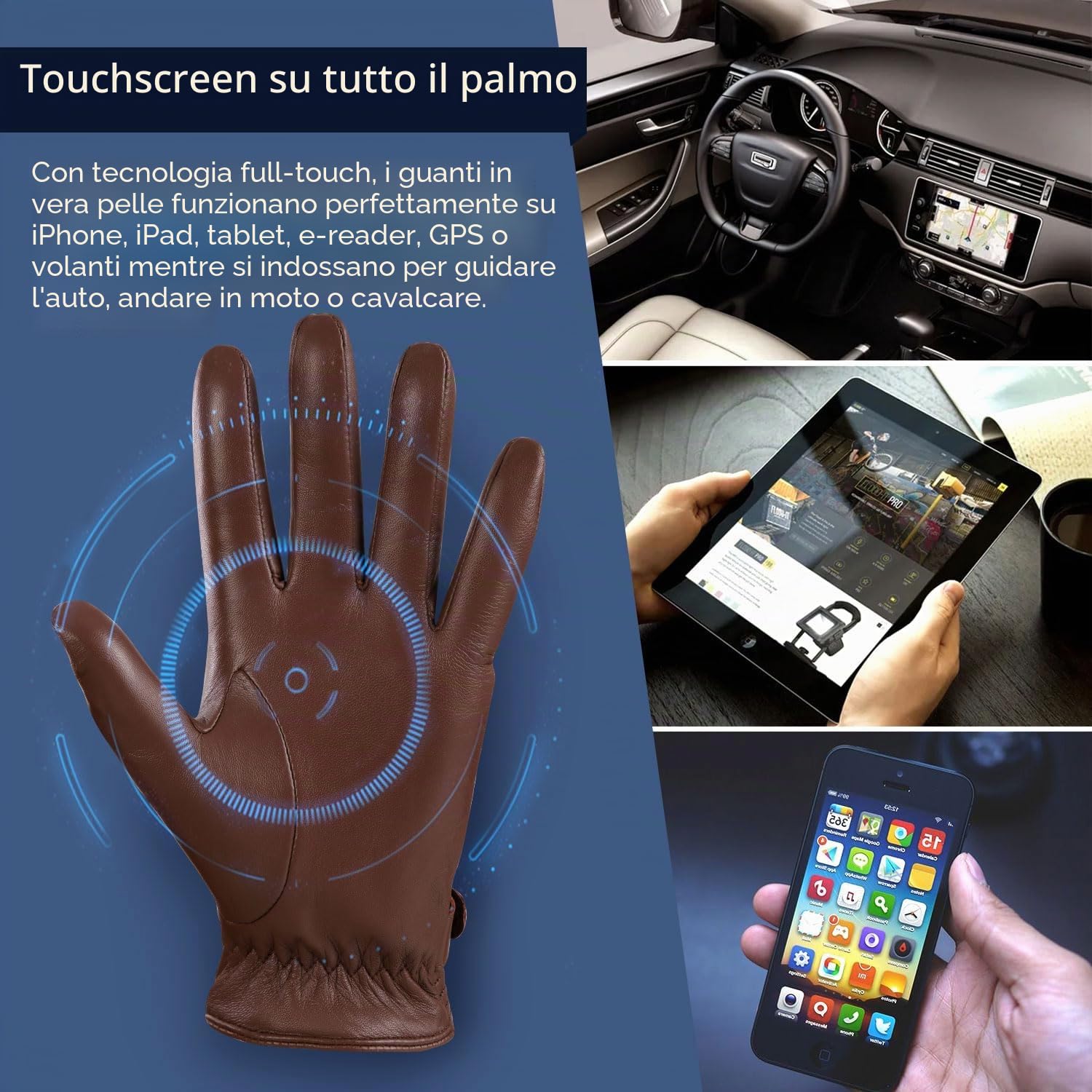 GSG SINCE 1998 Guanti Vera Pelle Uomo – Invernali in Pelle di Pecora Senza Cromo, Touchscreen, Foderati in Cachemire per Guida, M16516