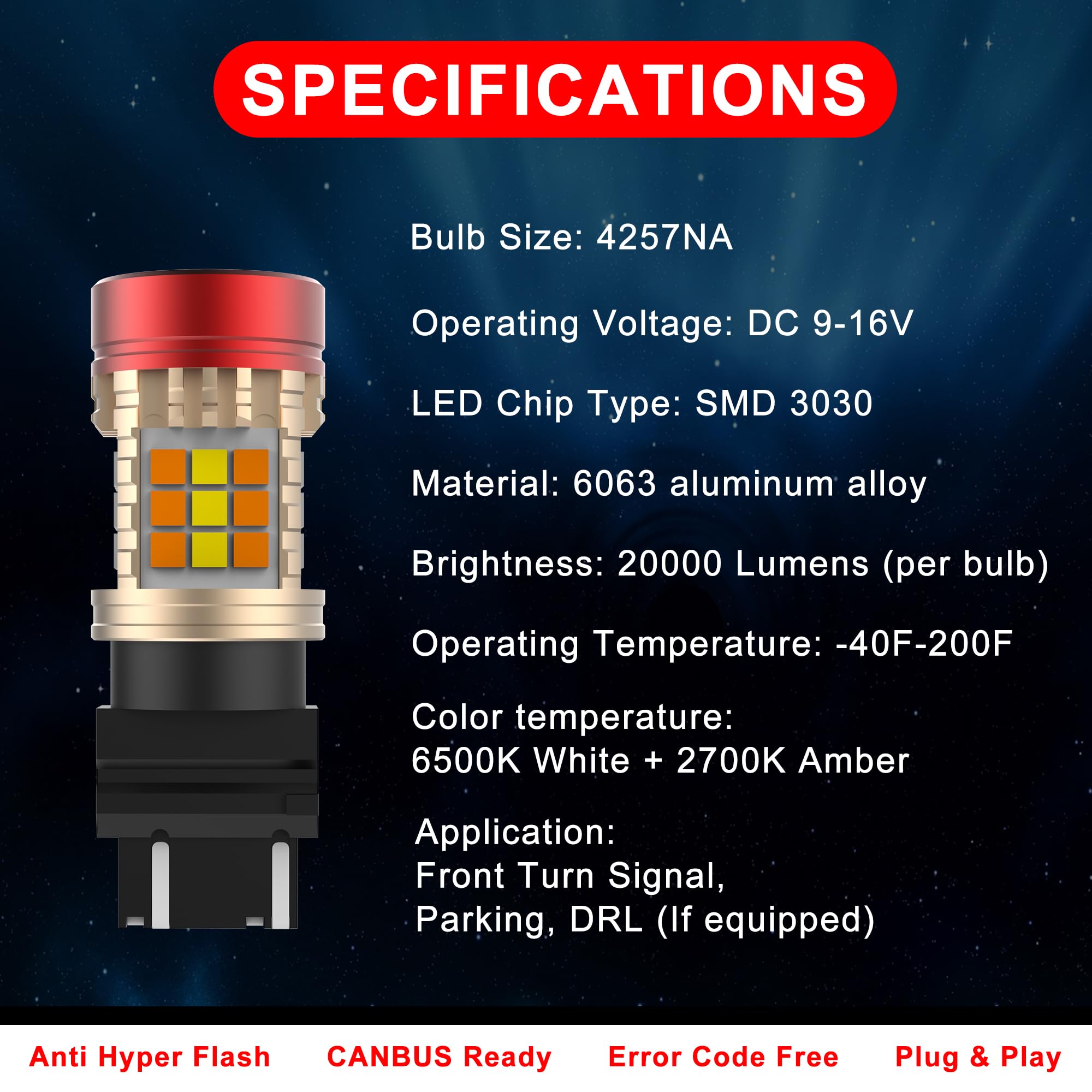 LIGHSTA 4257 4257NA Built In Resistor Anti Hyper Flash LED Bulbs Amber Yellow Canbus Error Free Turn Signal Led Bulbs Compatible With 2019 2020 2021 F150 2022 Maverick Xl Xlt Pack Of 2