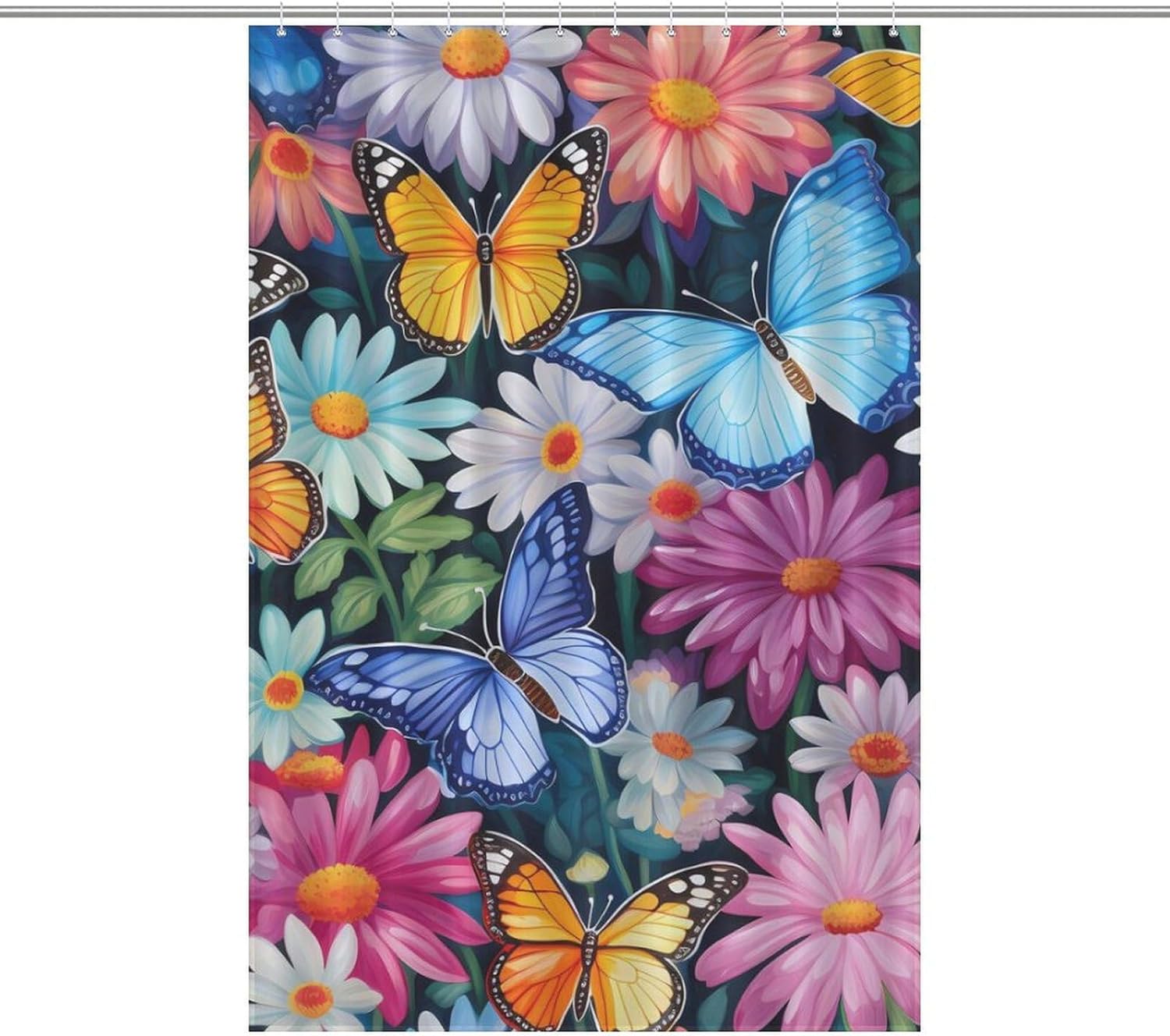 Butterflies Daisy Flowers Funny Shower Curtains Washable Bath Curtain Liner with Hooks for Bathroom Bath Tubs
