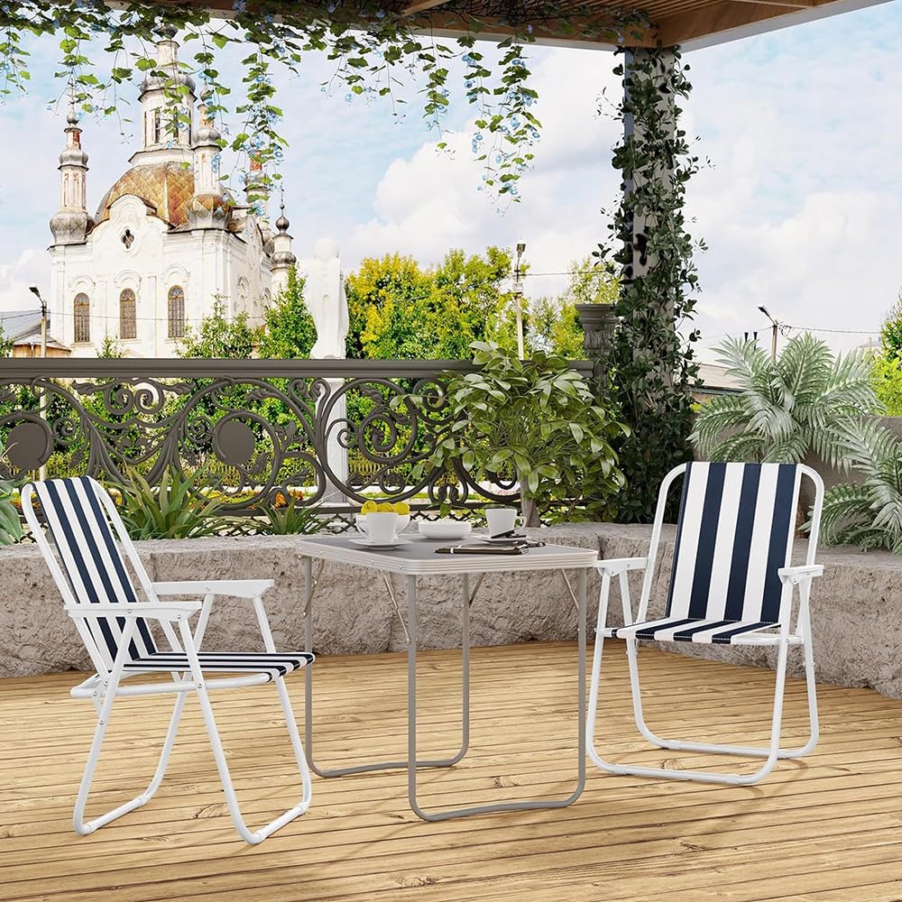 VIRSUS Sedia Pieghevole da Spiaggia 6440, 53x54x73 cm, Bianco e Blu, Spiaggina in Tessuto Traspirante con Braccioli