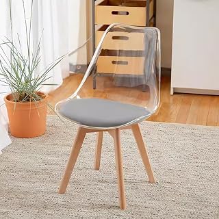 Clear Chair Office Chair Study Chair Plastic Dining Chair Home Acrylic Desk Stool Negotiation Leisure Backrest Solid Wood Chair(Gray)