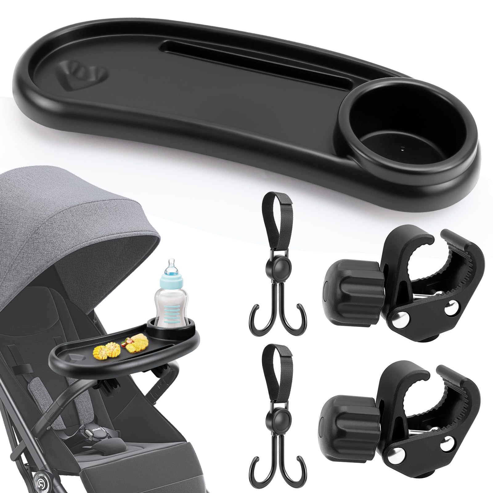 NCTNCX Kinderwagen Tablett mit 2 Haken – Snackhalter, Ablagefläche & Beistelltisch für Buggy