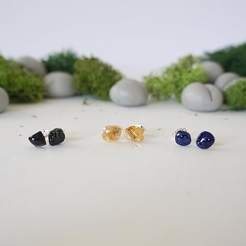 Miniatura 3 de NEW Designs by Nature Gems Crystal Earring Set, Lapis Lazuli, Citrine & Black Tourmaline Stud Earrings, Raw Sterling Silver Earrings, Christmas &