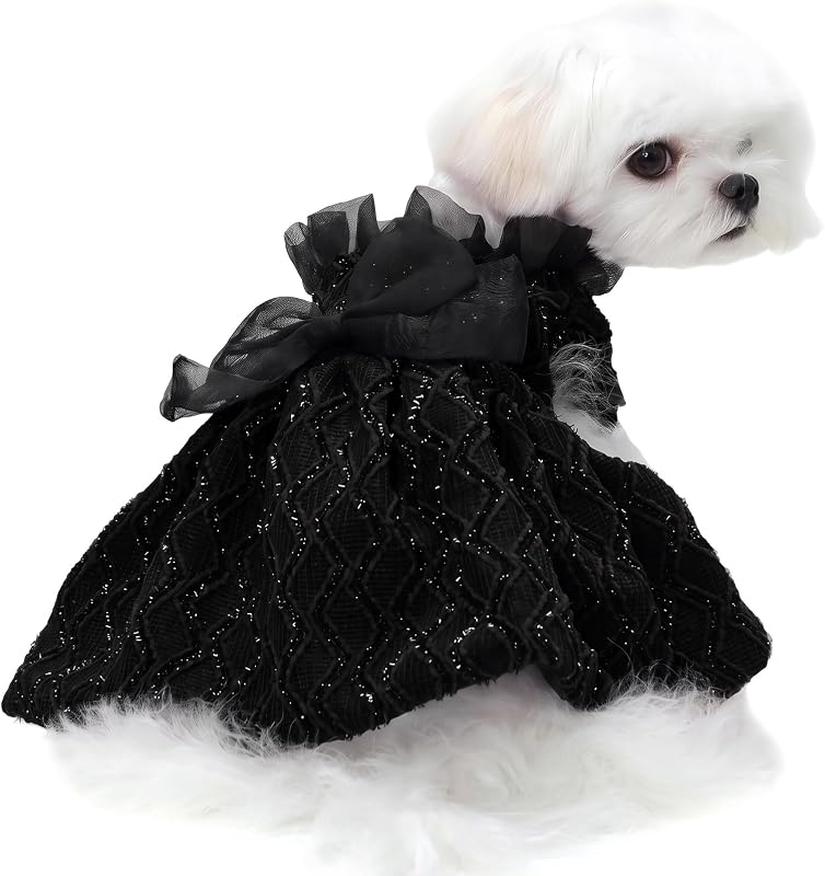 Vestido para Cães e Gatos Pequenos Kuoser com Laço de Princesa Preto Tamanho XS