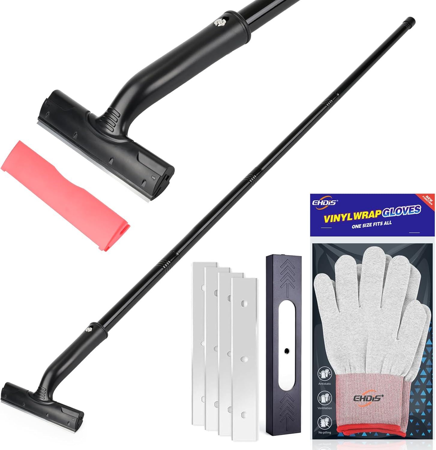 EHDIS Adjustable Razor Blade Scraper, 15''-58'' Long Handle 6" Blade Scraper Tool