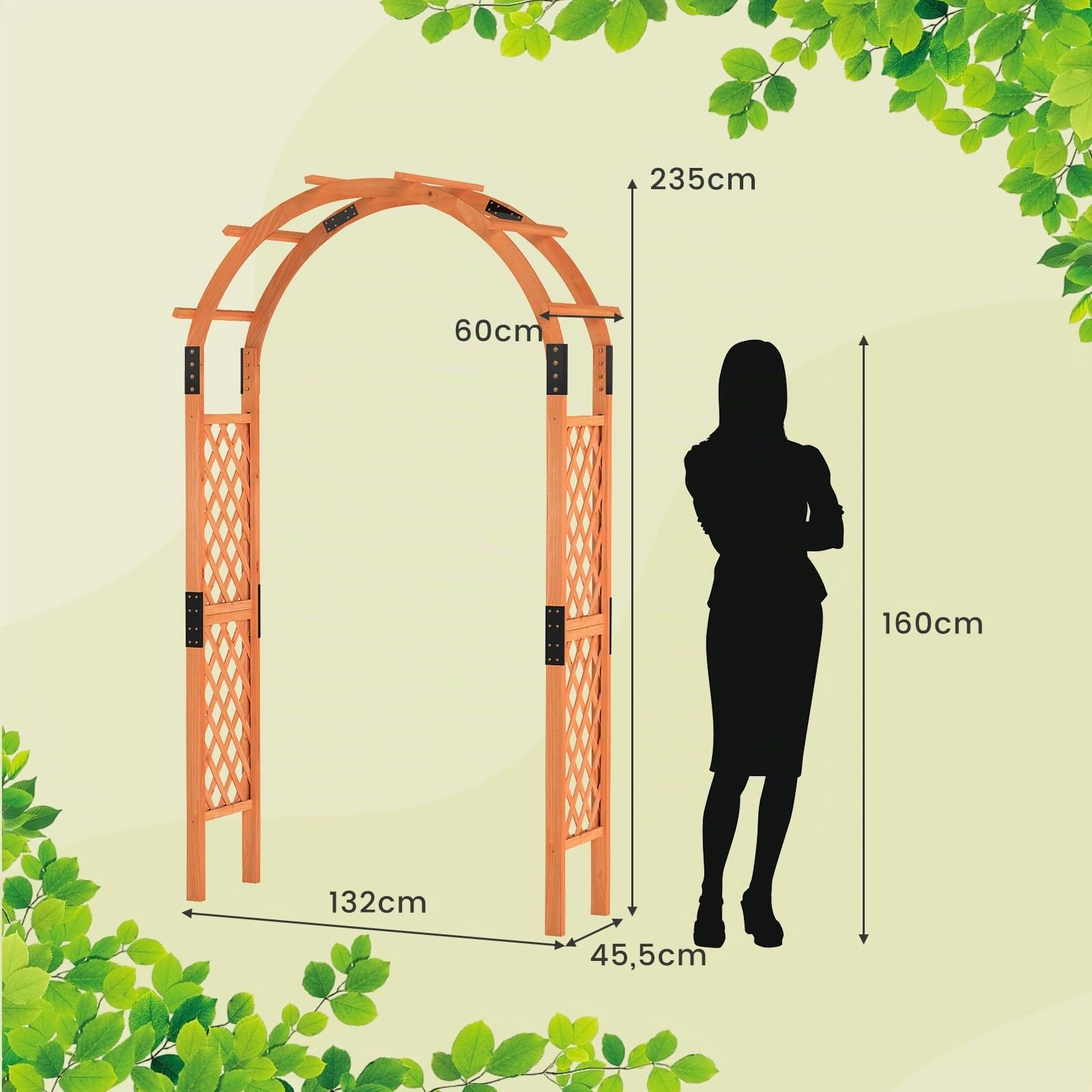FANTASK Gartenbogen Holz, 132 x 45,5 x 235 cm, Rosenbogen für Rosen & Kletterpflanzen, Torbogen Spalier, Rankhilfe Tannenholz, Halbbogen für Garten, Hochzeit, Party