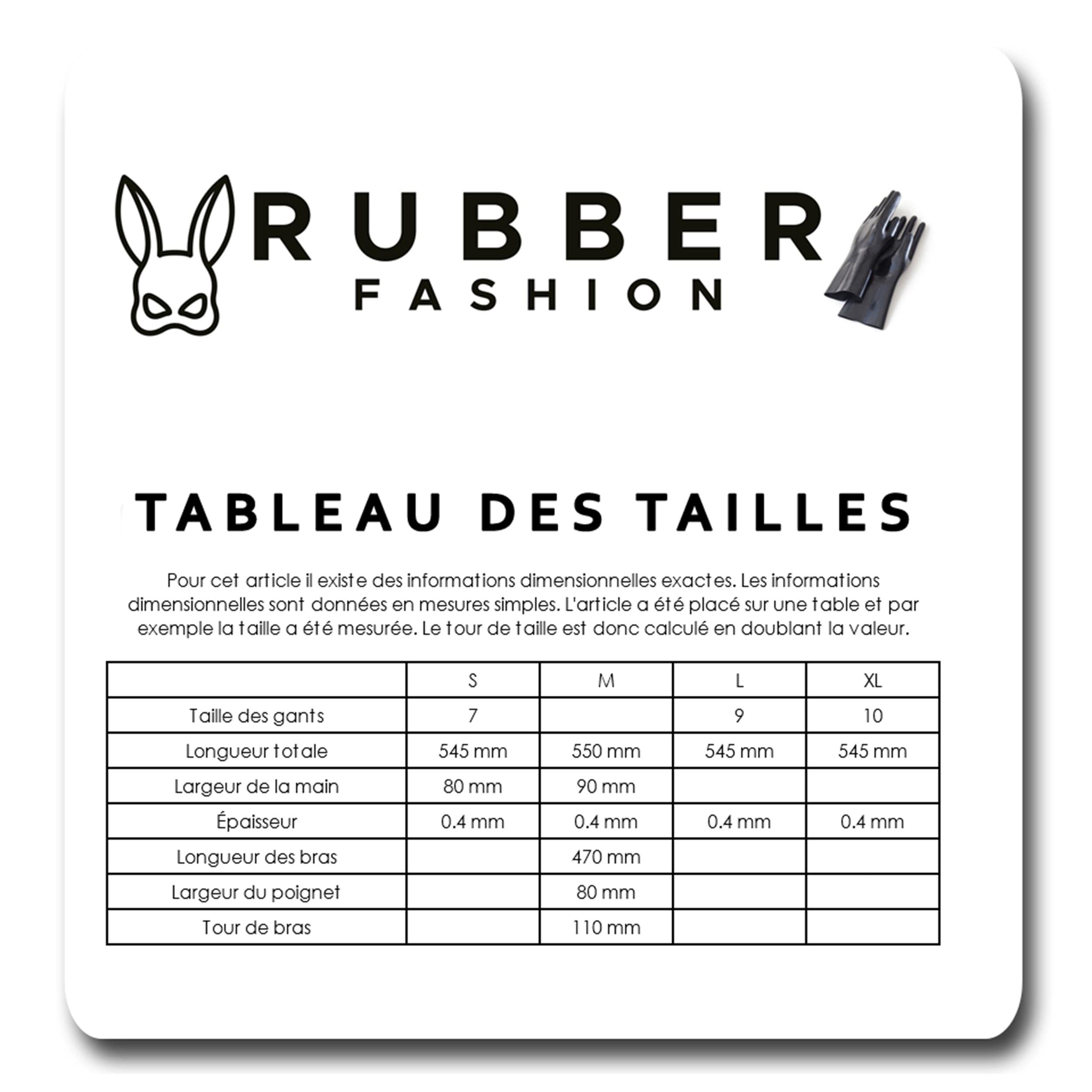 Rubberfashion - Mitaines en latex - long/montant jusqu'à la partie supérieure du bras - unisexe noir 0.4mm L