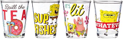 Miniatura 3 de Silver Buffalo Spongebob Squarepants With Patrick Star and Gary Quotes Set 4 Pack Mini Glass Set, 1.5 onzas