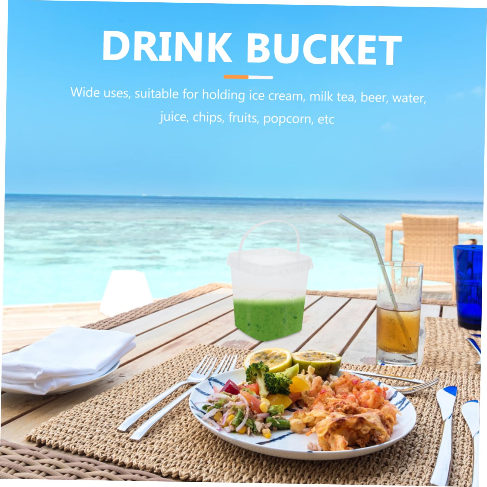 DECHOUS 10-pack Square Ice Cream Bucket Lid Popcorn Snack Bucket Reusable Small Buckets Night Supplies