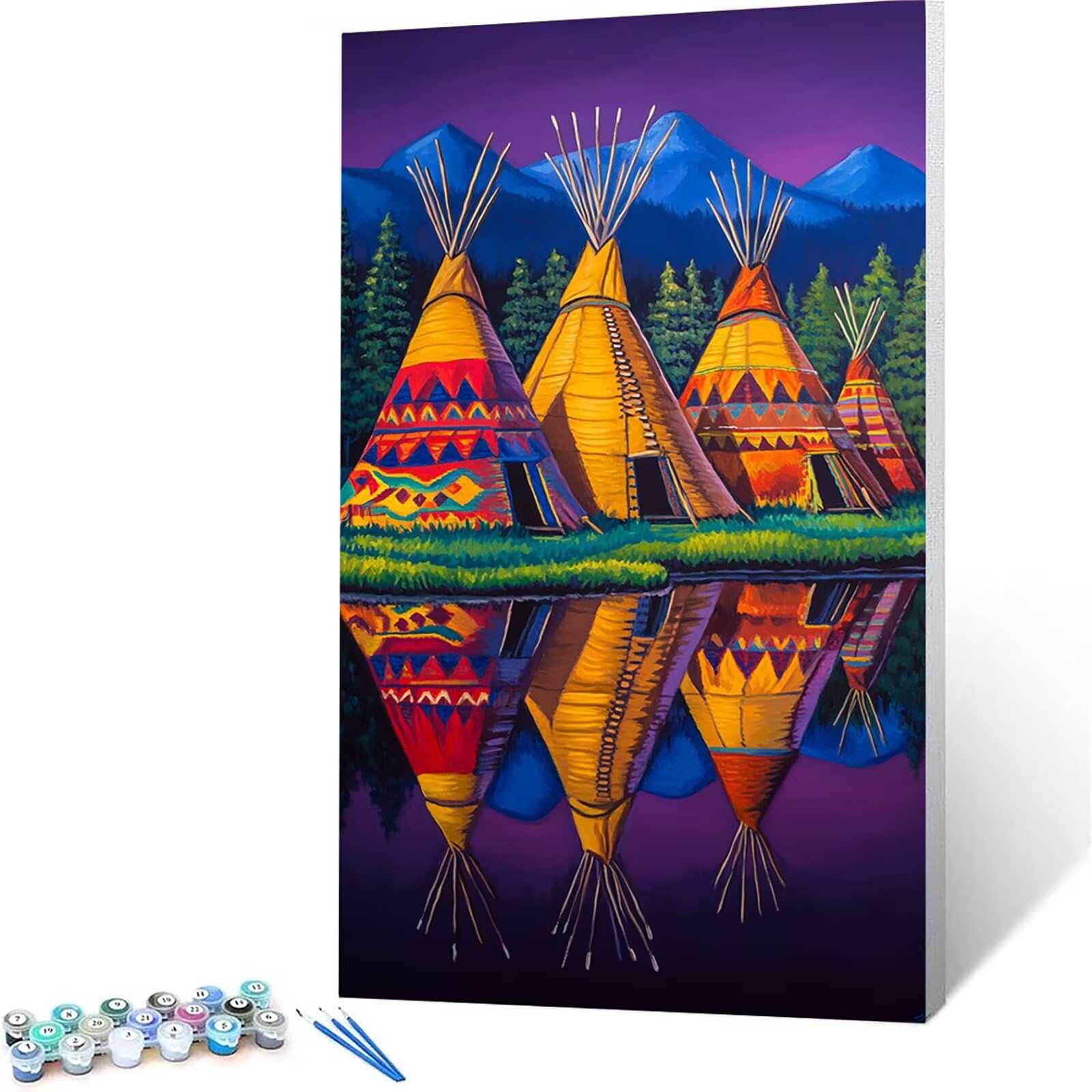 Indian Tent Paint by Numbers for Adults, Canvas for Painting by Numbers 20x40 inch, Landscape Painting with 3 types Paint Brushes and Acrylic, Arts and Crafts for Adults,Wall Art Home Decor
