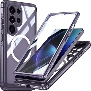 Case for Samsung Galaxy S26 Ultra Magnetic Case Cover with Built-in Tempered Glass Screen Protector Compatible with MagSafe 360 Degree Shockproof Protective Case (Purple)