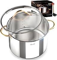Vista 1 de Olla de stock de 12 cuartos, olla de acero inoxidable 18/10 de tres capas con tapa, olla de cocina sin costuras de 12 QT con asa de cobre, ollas