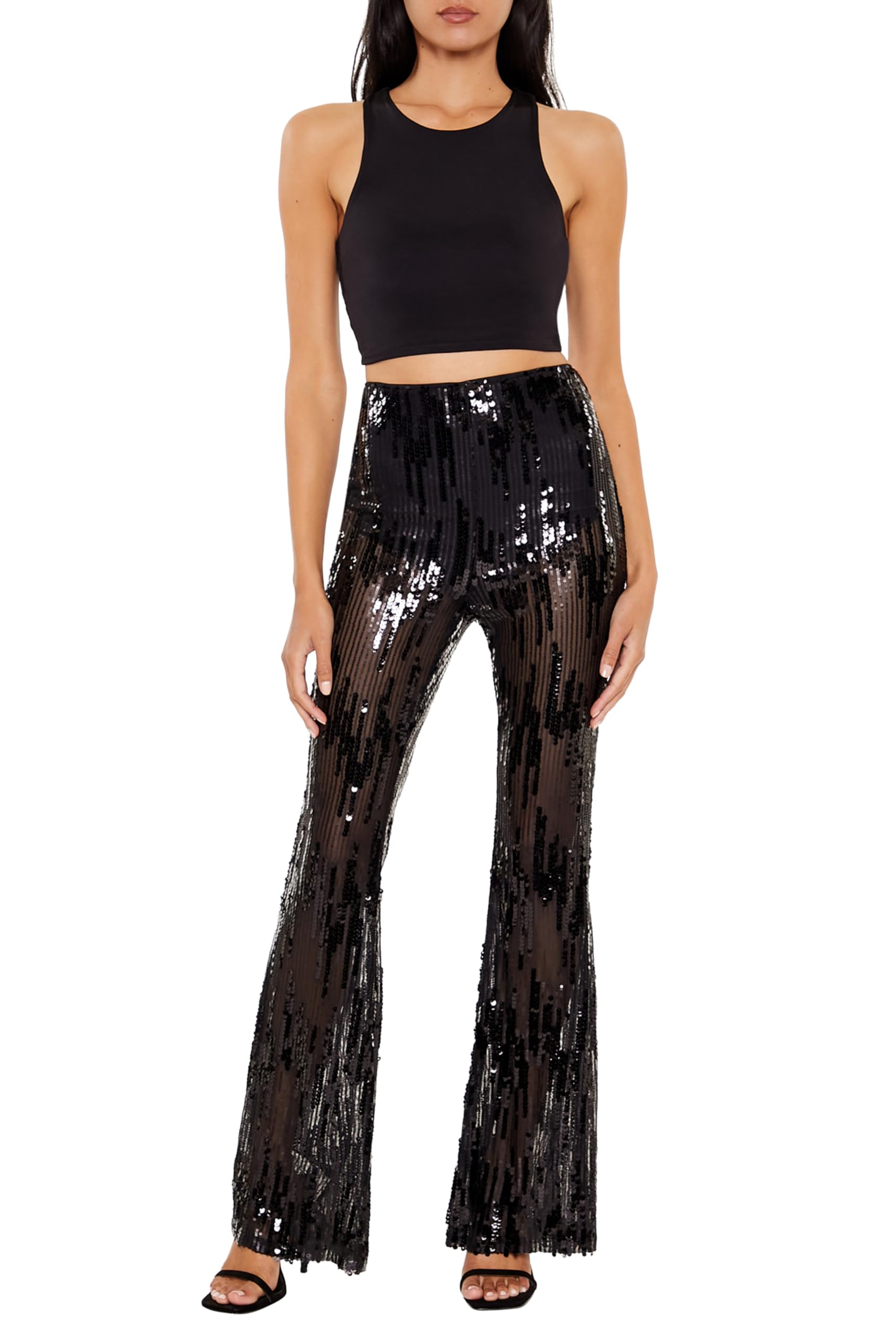 Forever 21 Womens Sequin High-Rise Flare Pants