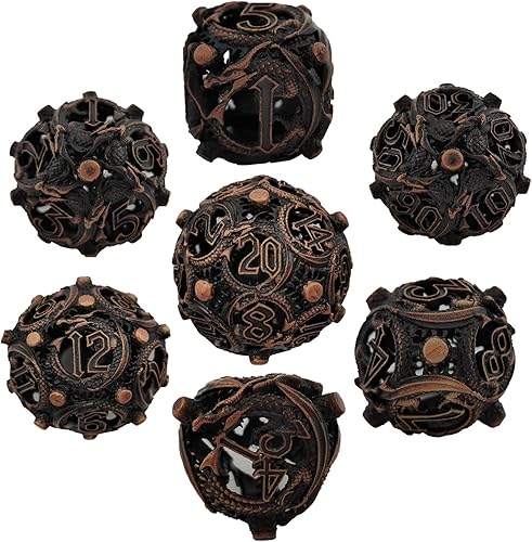 DND - Juego de dados de metal huecos DD para Dungeons Dragons dados poliédricos MTG RPG Pathfinder mesa de juego de rol latón rojo antiguo