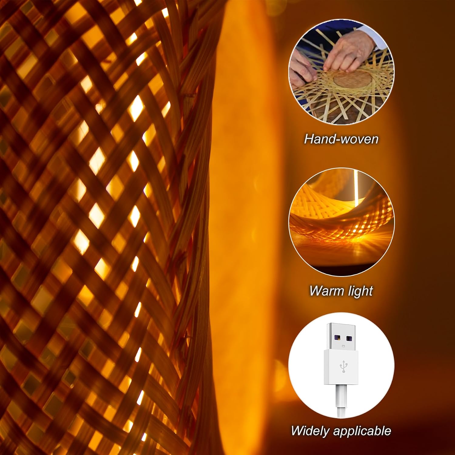 USB Night Light Desk Lamp Boho Table Lamp Small Lamp Bamboo Lamp Bohemian Lamp Wooden Lamp Table Light Boho Light Countertop Lamp Warm Lamp for Bedroom Lamps Bedside Room Decor