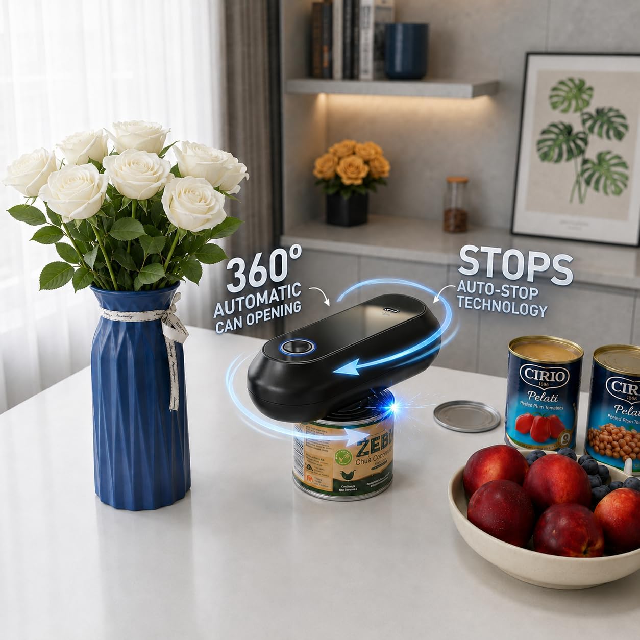 Electric Can Opener for Seniors, Smooth Edge Kitchen Gadgets | Automatic One Touch Side Cut Can Opener, Rechargeable Cordless Hands Free kitchen Essentials
