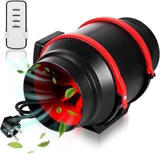 Rohrventilator 150mm mit Fernbedienung und Rückstauklappe – 540m³/h Luftzirkulation, 2-Gang Regler für Bad, Küche, Gewächshaus