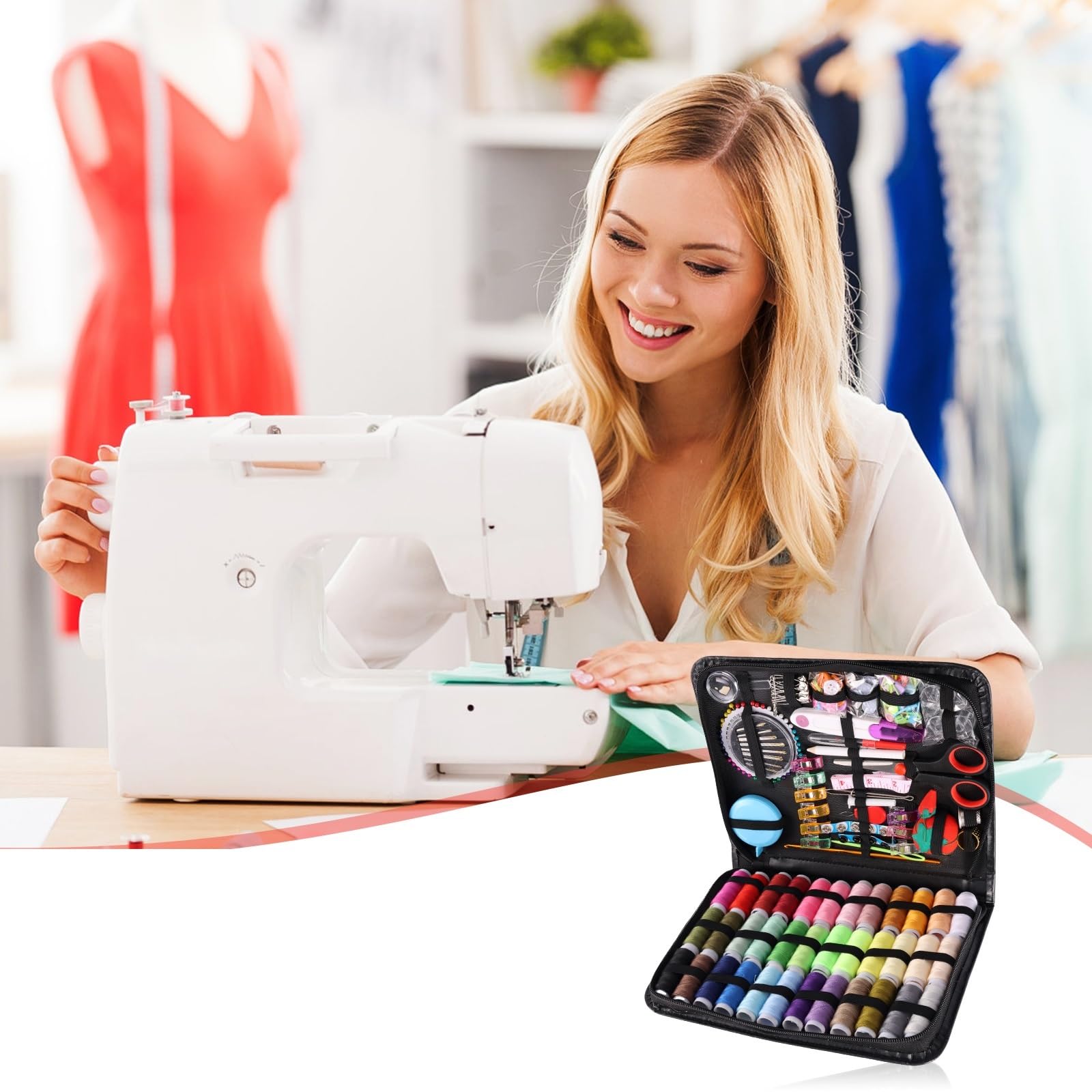 Kit de 229 agujas e hilo for coser, accesorios con, tijeras, cinta métrica y más for el hogar, trabajo los viajes Kit de costura de viaje