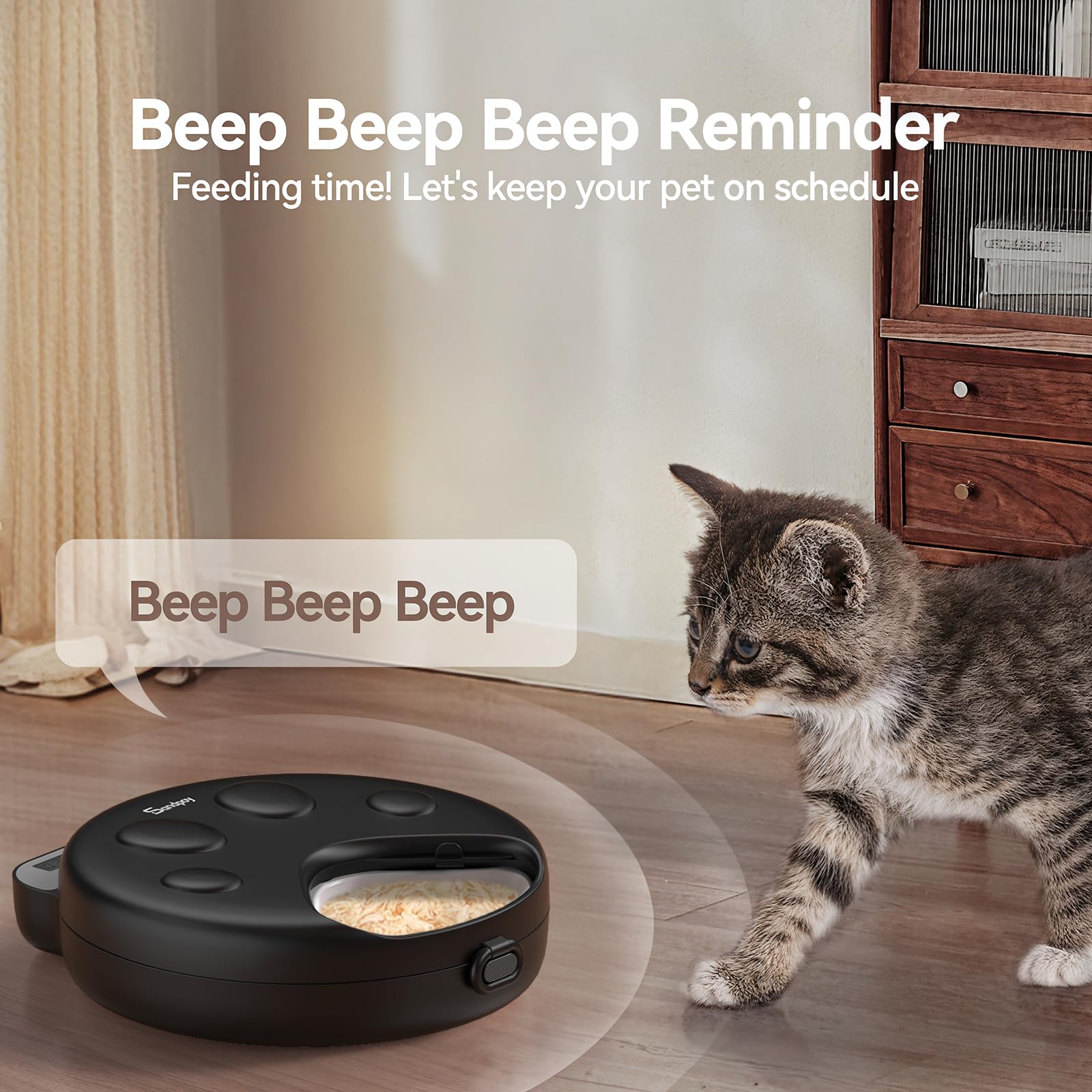 Alimentador automático de alimentos húmedos para gatos, dispensador inalámbrico de alimentos húmedos para mascotas con 4 paquetes de hielo, 4 comidas por día, contenedor refrigerado de alimentos