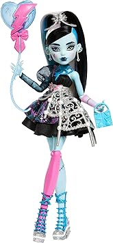 Monster High Scary Sweet Birthday Doll, Frankie Stein in Black Party Dress with Themed Accessories Like Invite, Balloon, Toy, Lipstick and More