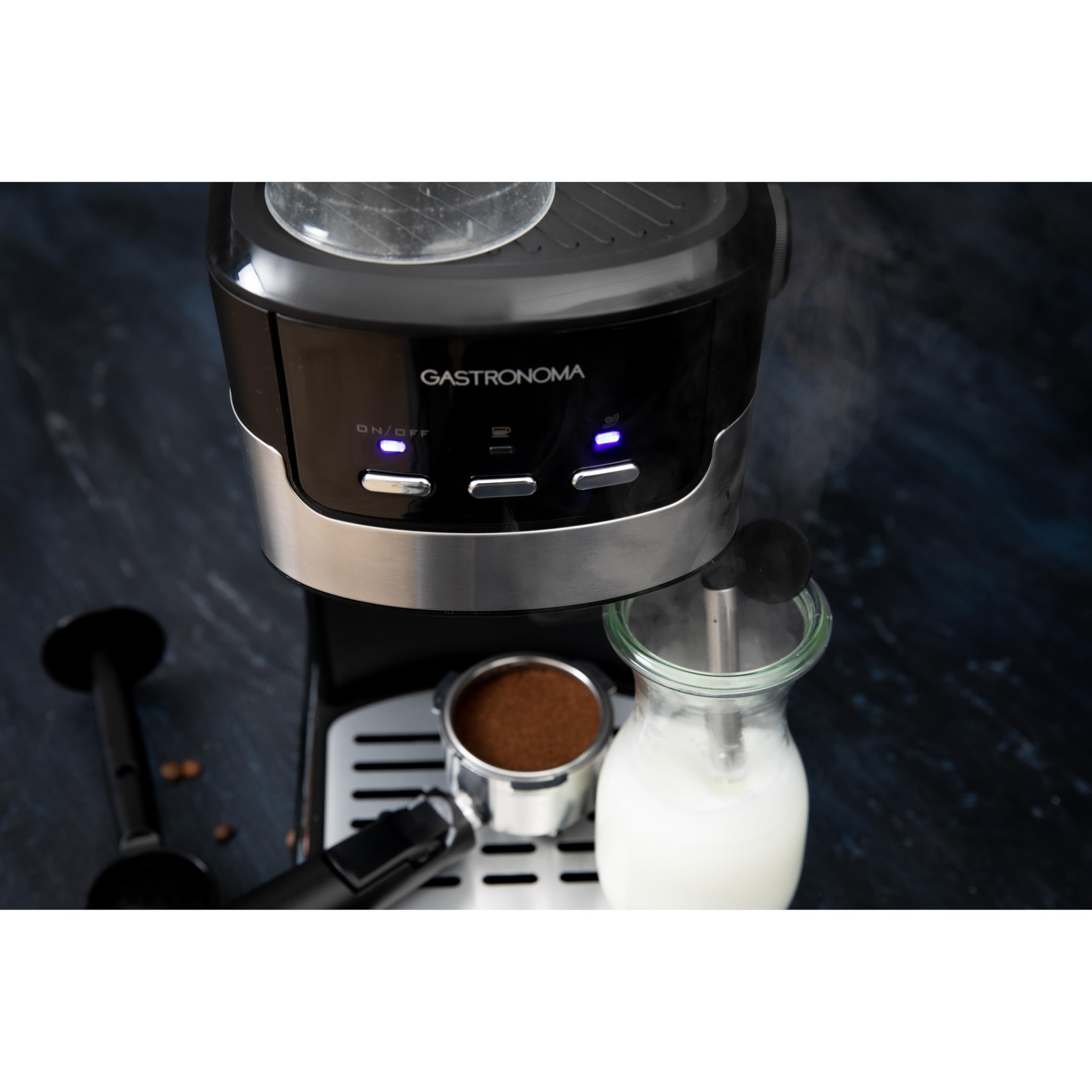 Gastronoma 18110002 - Cafetera espresso con café molido y espumador de leche - Cafetera con granos molidos - Negro