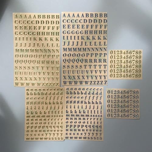 Miniatura 2 de 6 hojas de letras y números, minicalcomanías autoadhesivas del alfabeto, calcomanías de letras plateadas y doradas para uñas, piezas de resina,