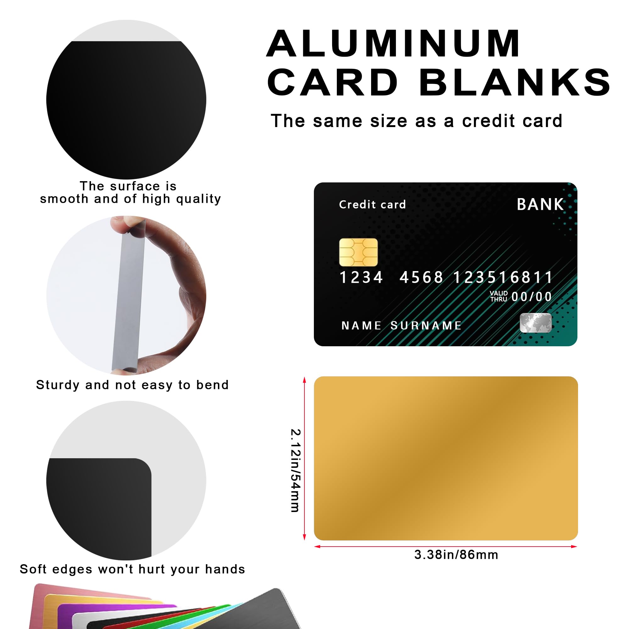 300 tarjetas de visita de metal en blanco, tarjetas de visita de metal coloridas para personalizar tarjetas de nombre, fiables y resistentes, multiuso, de aluminio, tarjetas de visita en blanco (3.38