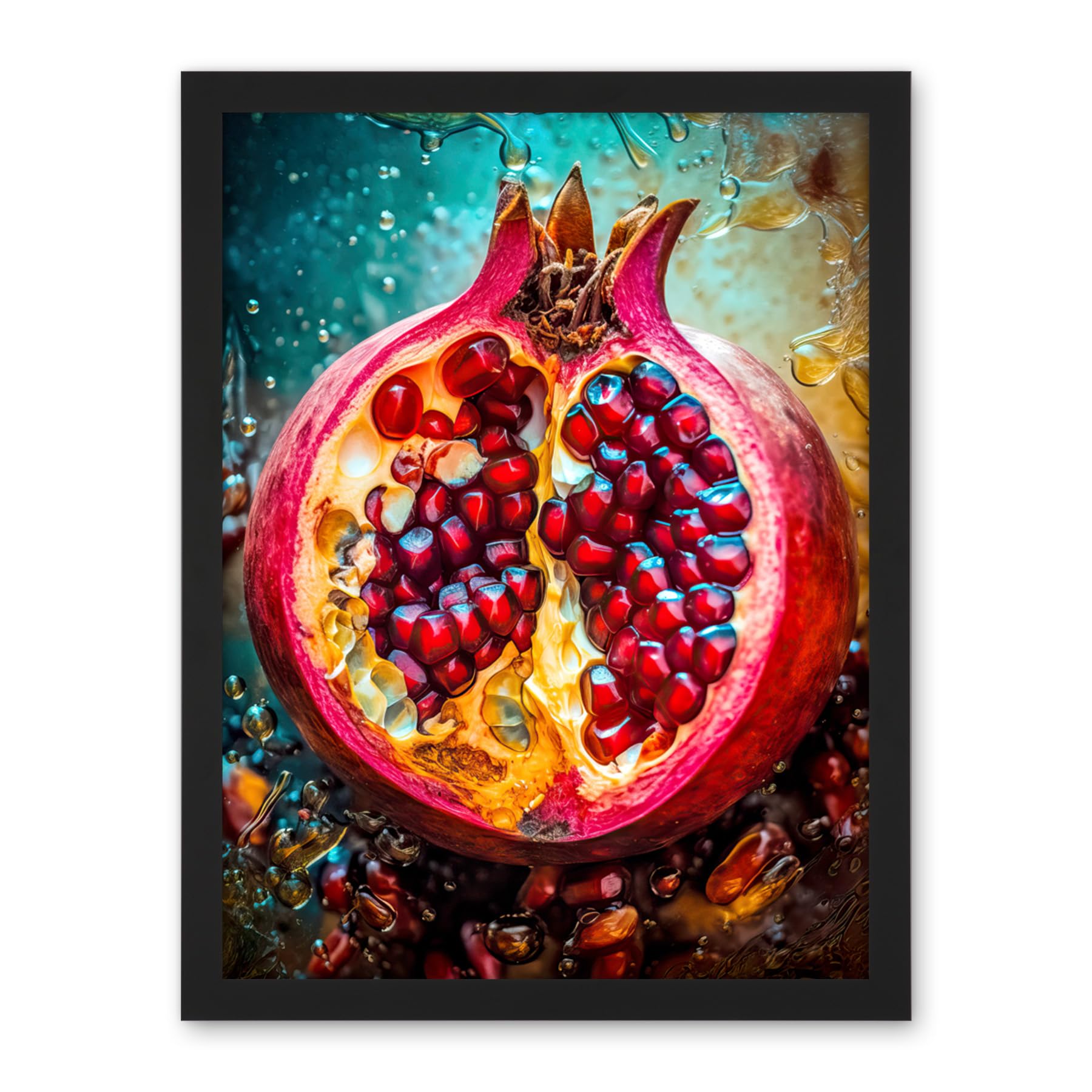 Artery8 Sliced Pomegranate Fruit Photorealistic Painting Artwork Framed Wall Art Print 18X24 Inch