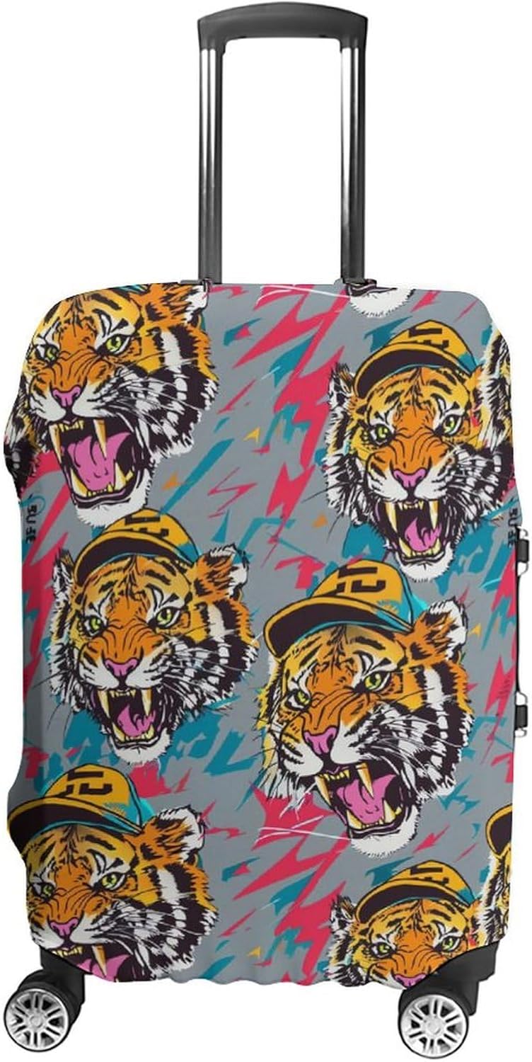 Tiger with Baseball Cap Artistic Funny Luggage Cover Protector Anti-Scratch Fashion Elastic Suitcase Cover Travel Essentials