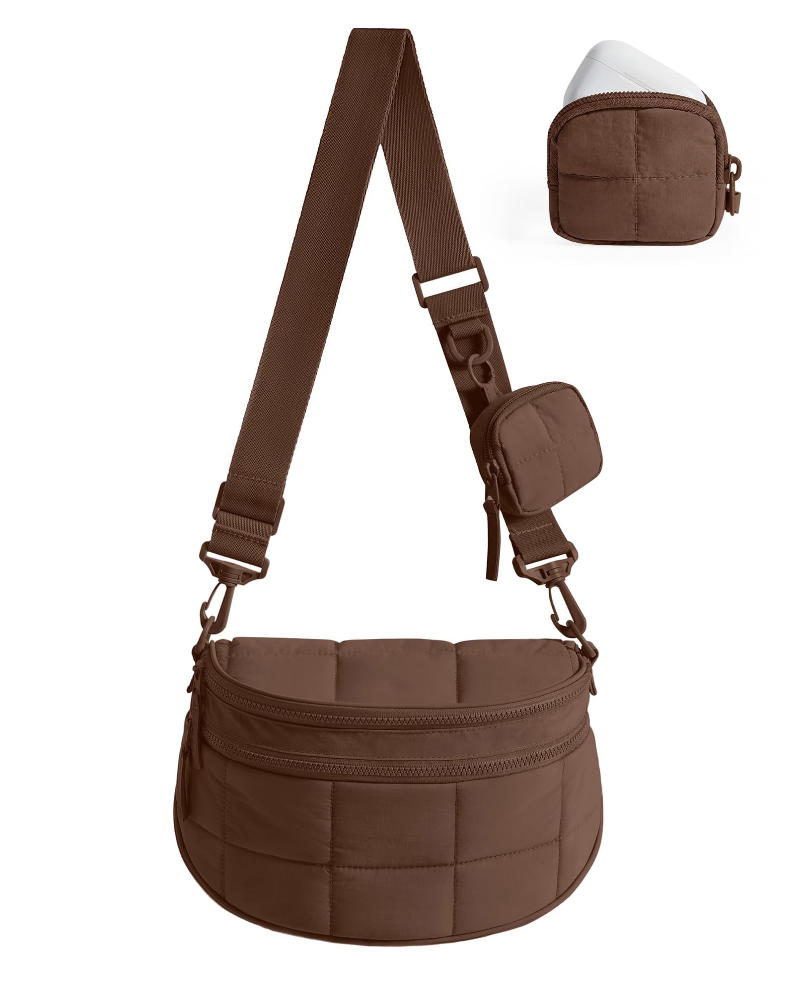 BAGSMART Small Crossbody Bags for Women, Puffer Cute Bum Bag with Pouch, Quilted Purse for Daily Travel College, Chocolate